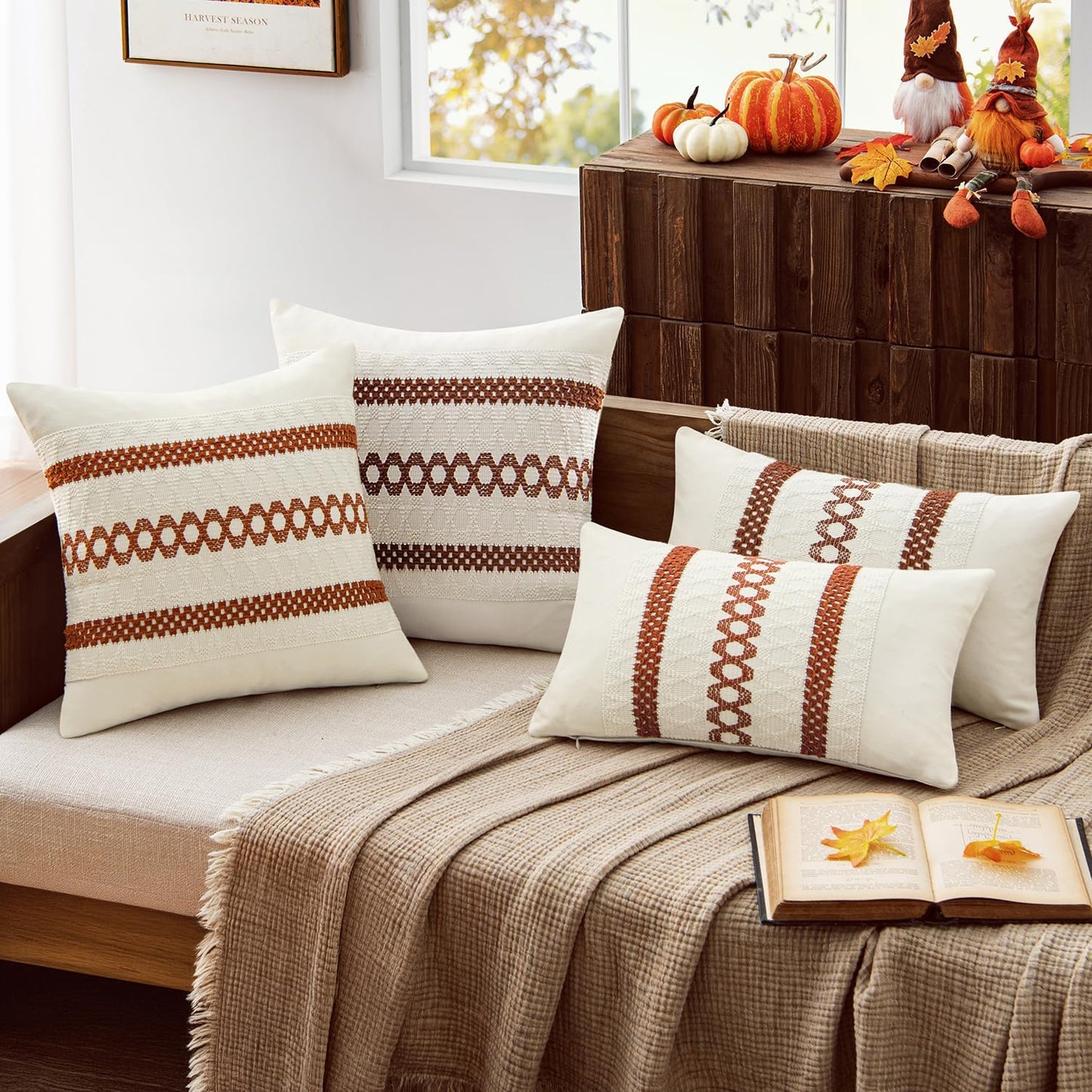 MIULEE Set of 2 Burnt Orange Fall Decorative Pillow Covers 18x18 Inch Farmhouse Rustic Boho Couch Throw Pillows Modern Cotton Cushion Covers Retro Cute Macrame Woven Home Decor for Bed Sofa Chair