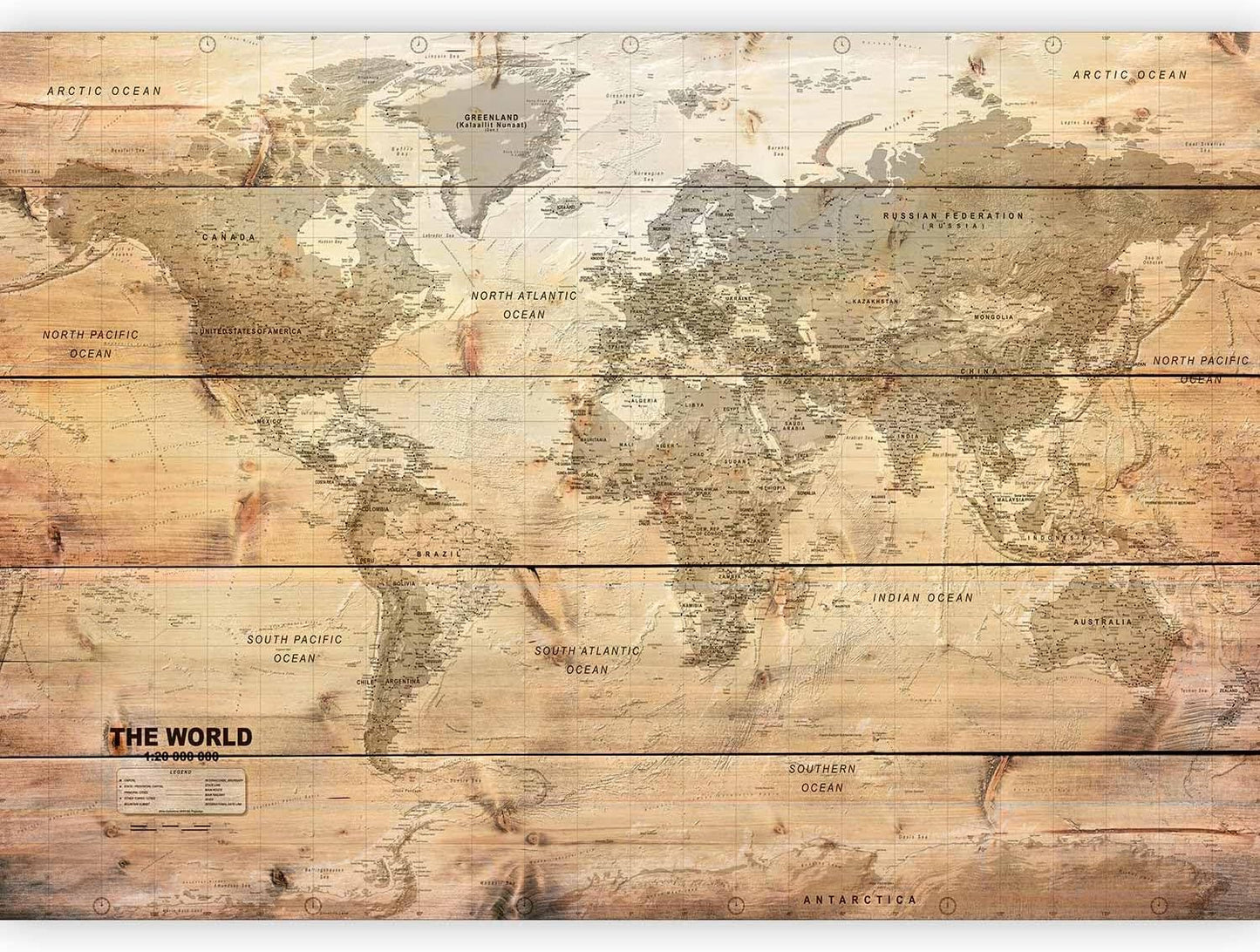 artgeist Premium Wall Mural World Map 79x55 in - XXL Non-Woven Wallpaper Fleece Wall Decor Photo Print Picture Image Design Home Map of The World k-A-0218-a-a