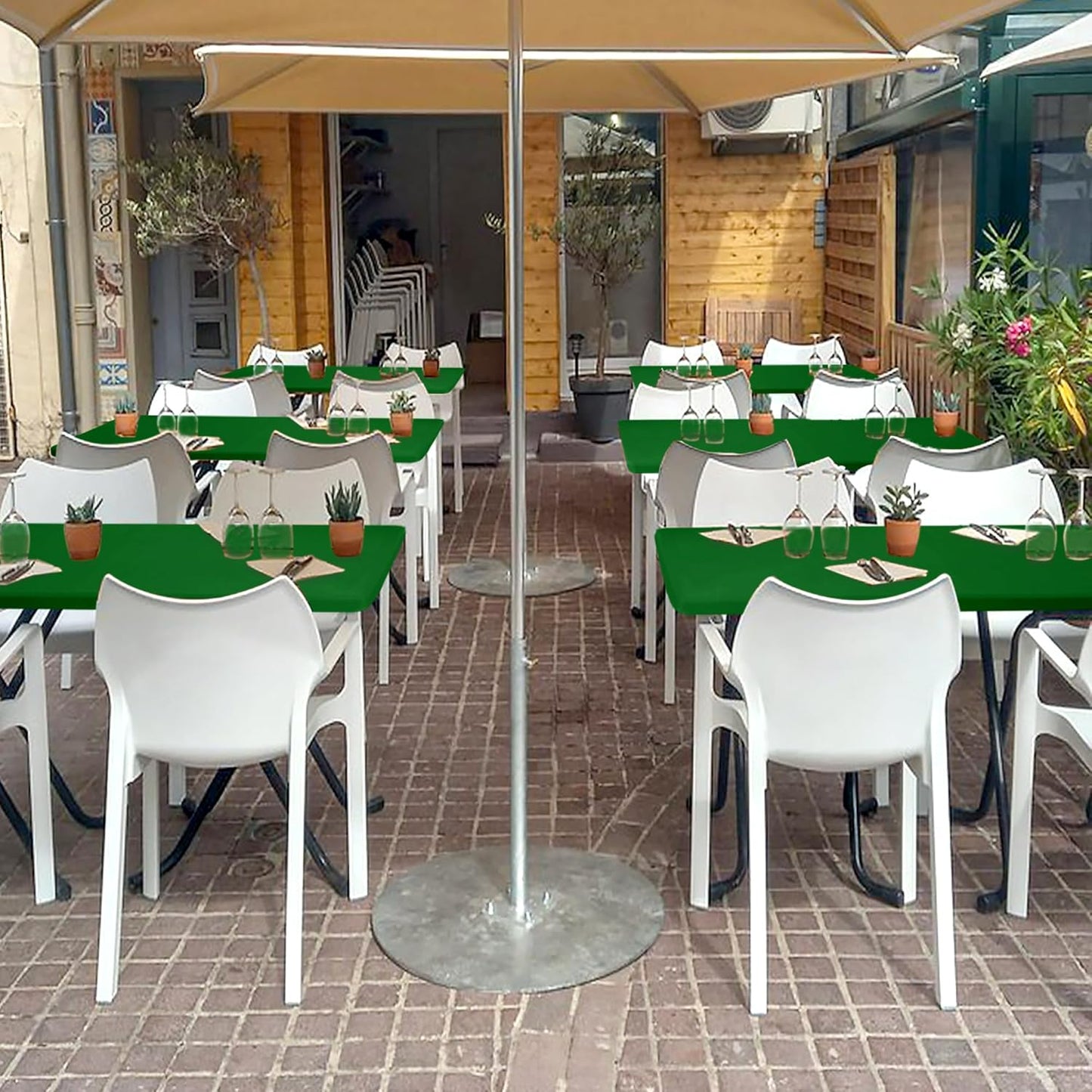 Fitted Tablecloth for 6 Foot Rectangle Tables-4 Pack Green Elastic Outdoor Picnic Table Cover-Spandex Stretch Folding Table Cloths 6 ft for Camping Dining Room Patio Kitchen Banquet Party