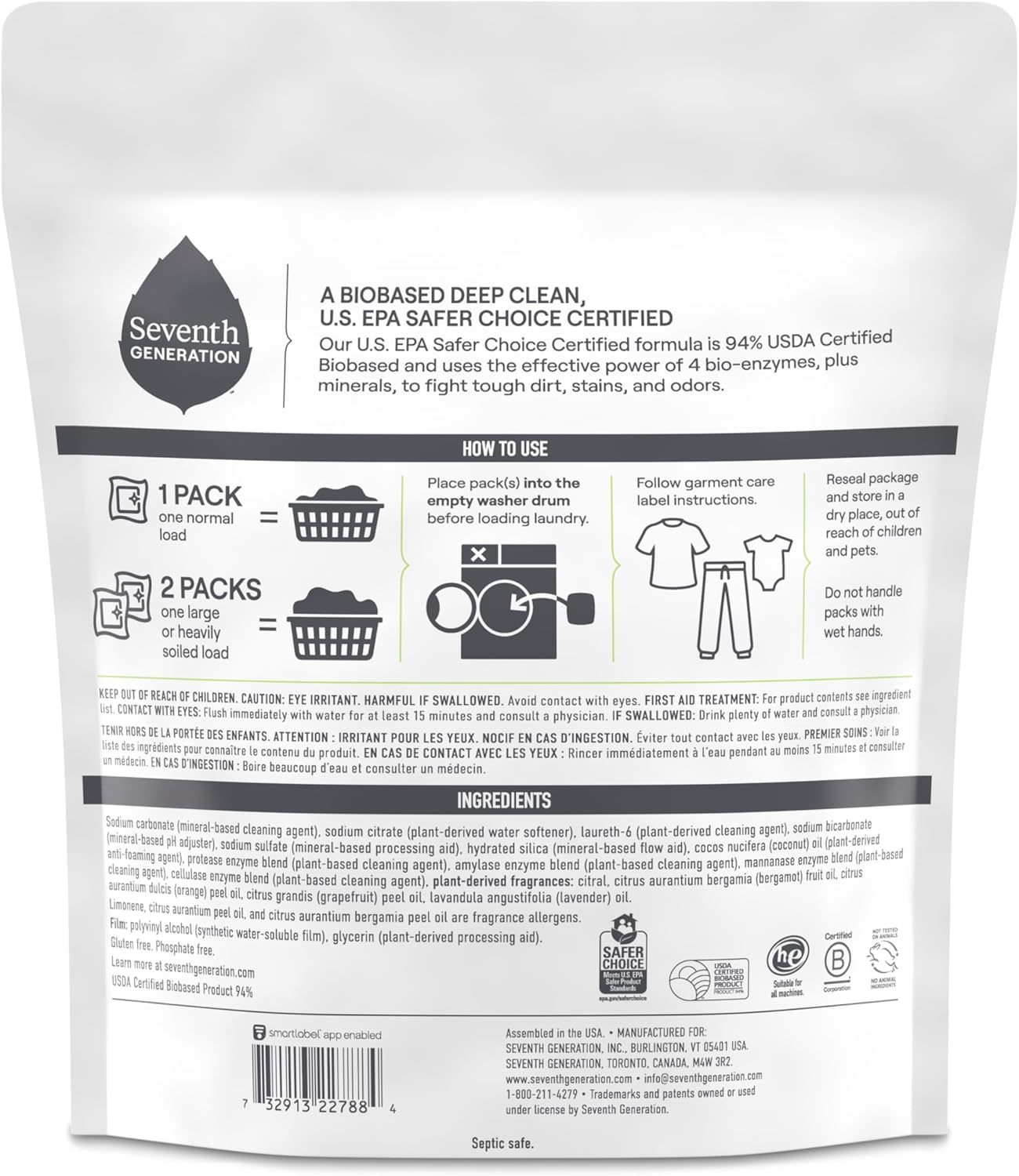 Seventh Generation Laundry Detergent Packs, Ultra Power+, Clean Scent, EPA Safer Choice Certified, 84 Loads (2 pouches, 42 Ct EA)