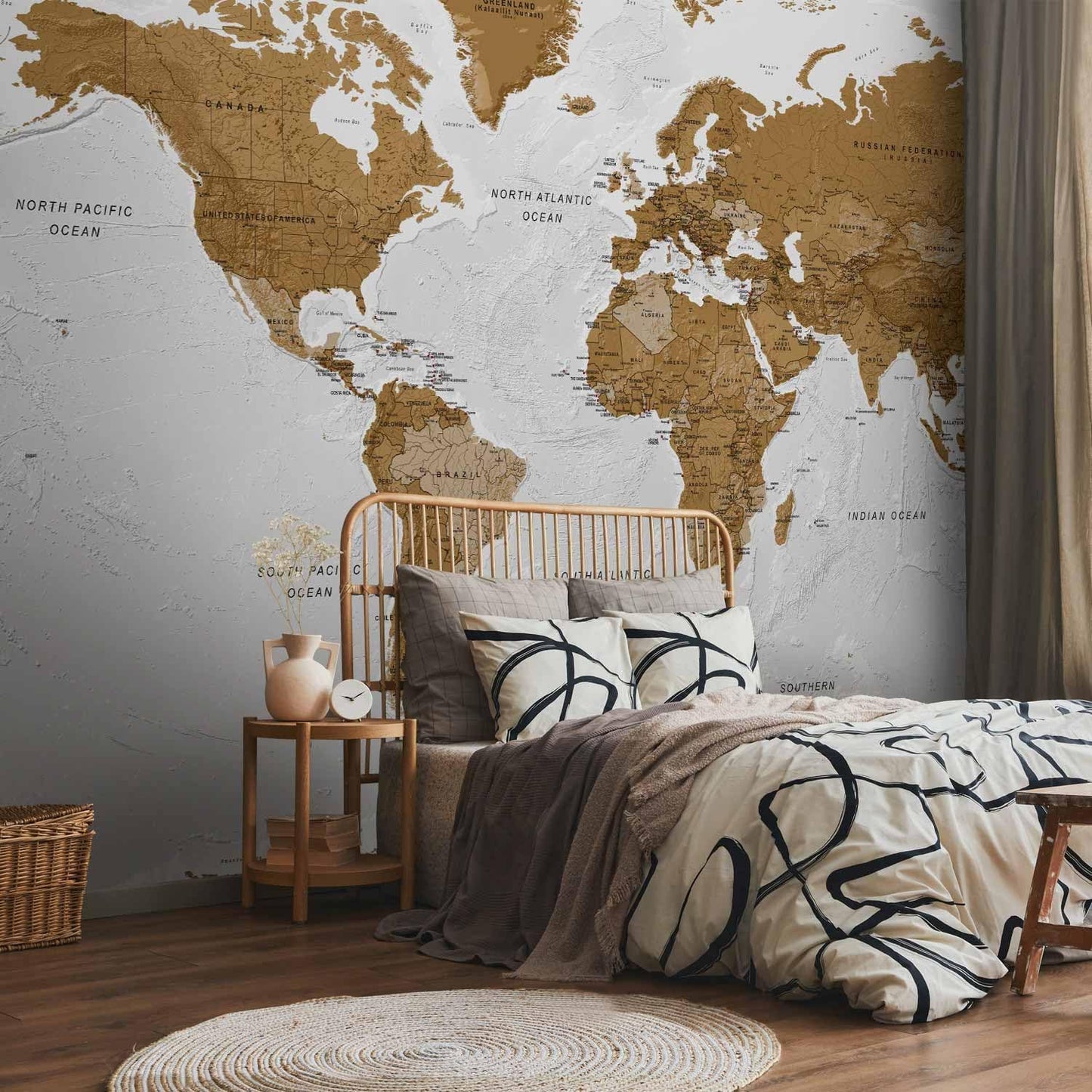 artgeist Premium Wall Mural World Map 118x83 in - XXL Non-Woven Wallpaper Fleece Wall Decor Photo Print Picture Image Design Home Map of The World k-A-0093-a-a