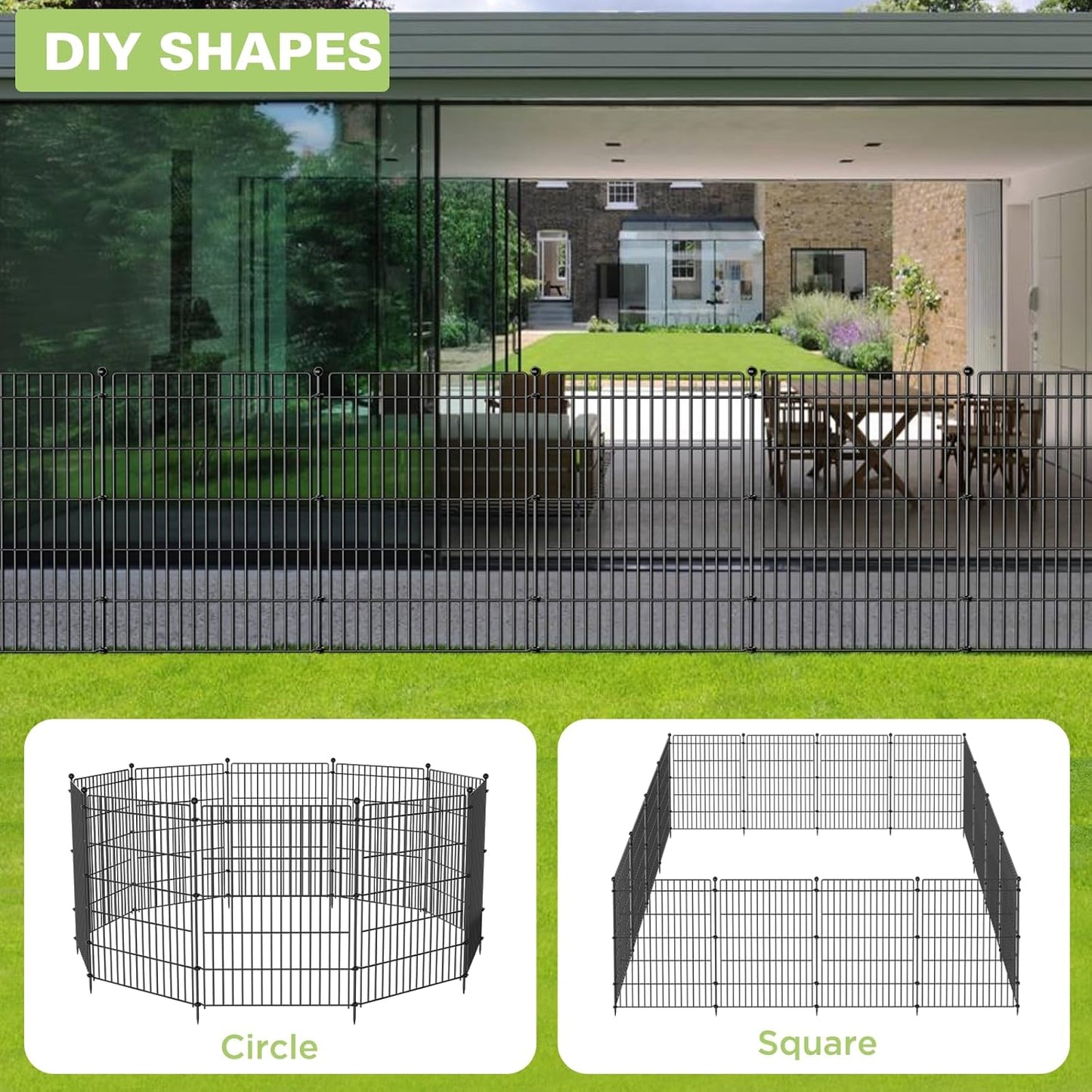 5 Panels No Dig Garden Fence with Gate, 44in(H) × 11.8ft(L) Decorative Metal Outdoor Dog Fence, Rustproof Pet Fencing for Yard, Patio, Flower Bed -Temporary Fencing| Easy to Install