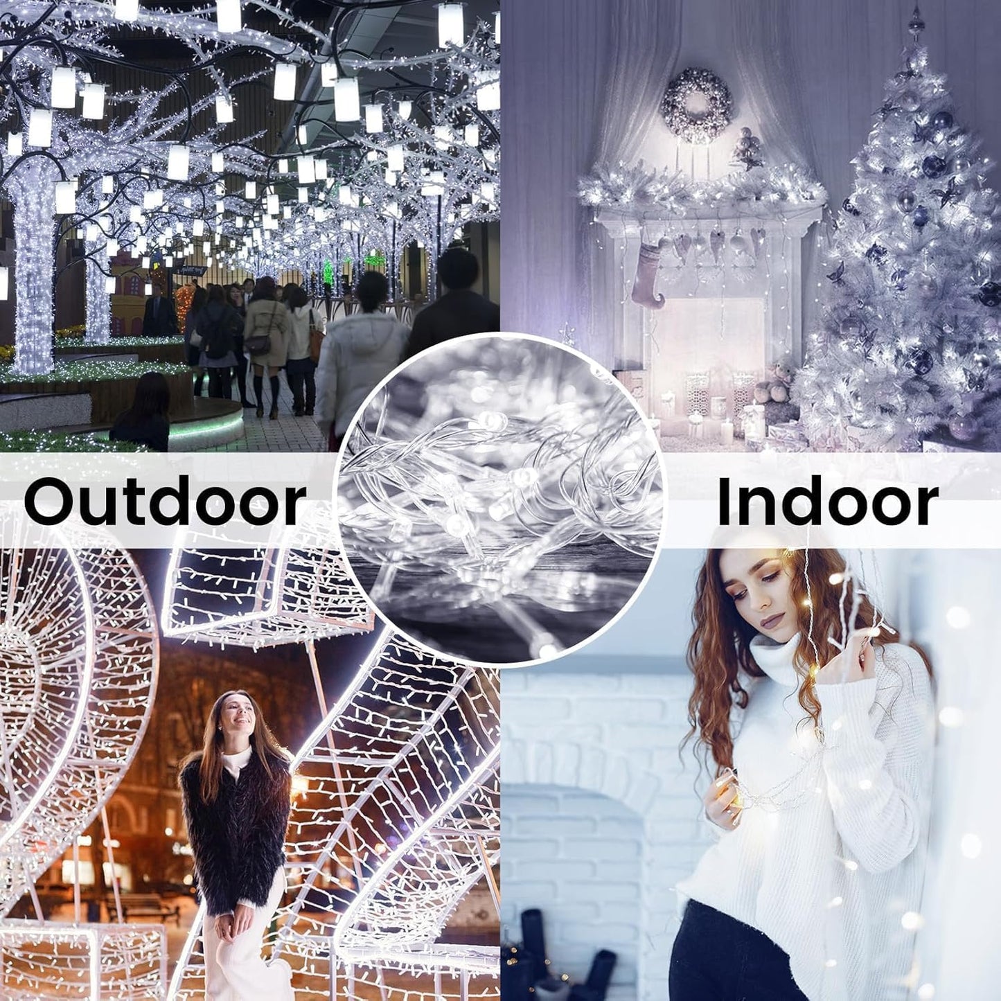 4 Pack String Lights Battery Operated with Timer, 66FT 200 LED Waterproof Battery Twinkle Lights, 8 Modes Fairy Light for Indoor & Outdoor Party Bedroom Garland Tree Christmas Decorations (Cool White)