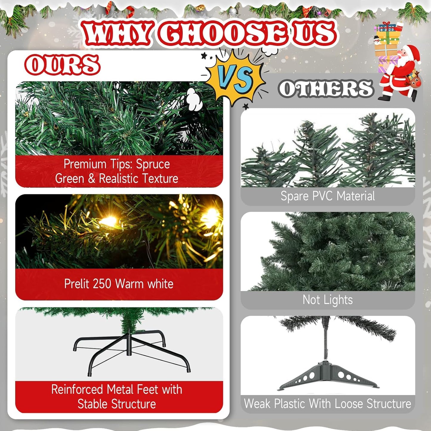 LEVELEVE Premium 6FT Artificial Holiday Christmas Tree w/800 Branch Tips,250 LED Lights for Home,Office,Party Decoration