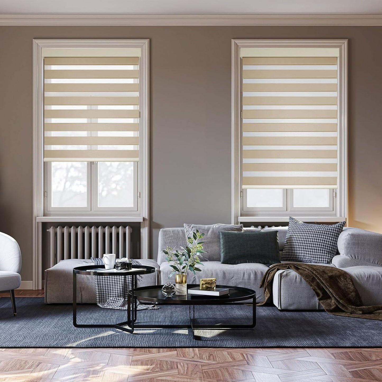 HESTIA Cordless Zebra Blinds Light Filtering Roller Shades UV Blocking Blackout Privacy Indoor Window Shades for Home Office Day and Night, Beige,47" W x 54" H