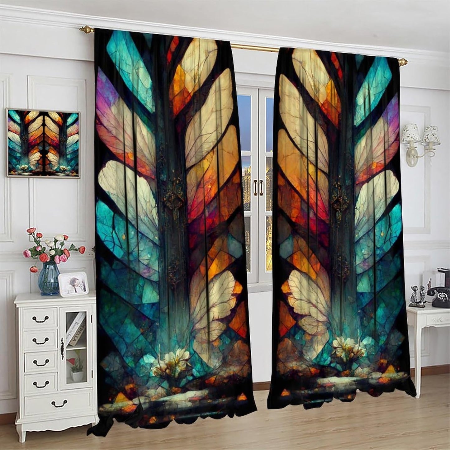Stained Glass Curtains,Vintage Magical Colorful Abstract Art Home Decor Drapes for Bedroom Living Room Kitchen Window Treatment 2 Panels Set Total Size 42" W X 54" L Inch