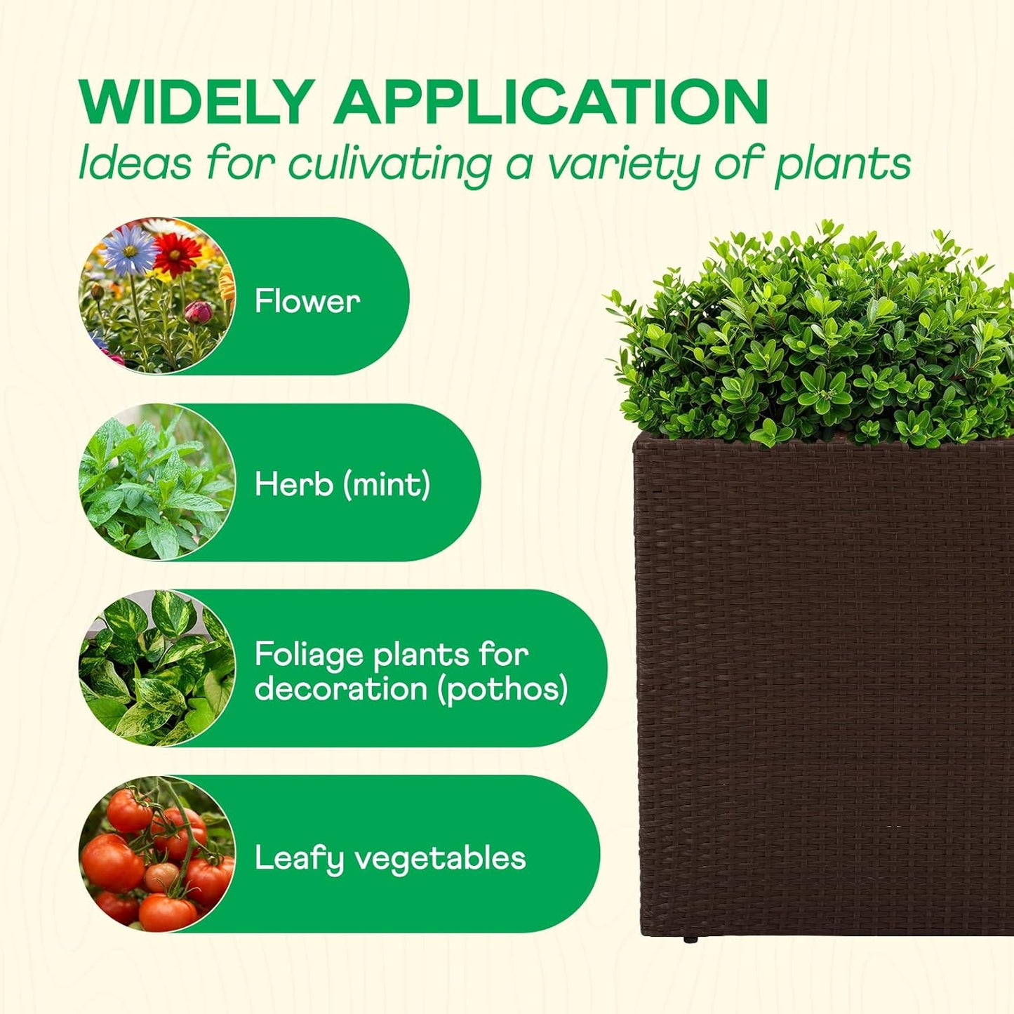 IDZO All Weather Wicker Planter Raised Garden Bed, 24 in Tall Round Rattan Flower Pots, Durable Self-Watering Indoor Outdoor Wicker Planters for Porch Patio Balcony