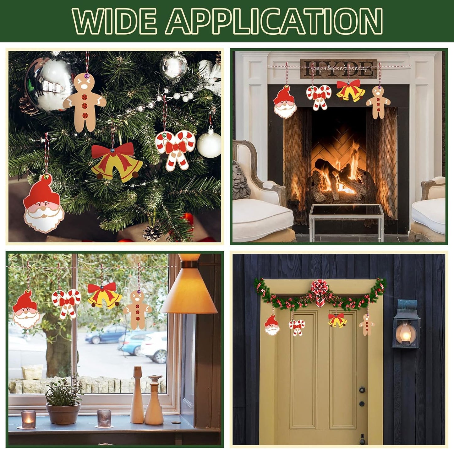 Wooden Christmas Ornaments, 176 PCS Unfinished Predrilled Wood Ornaments Set with 72 Blank Wood Slices in 9 Styles, 90 Bells and 12 Color Pens for Kids DIY Crafts and Christmas Hanging Decoration, A