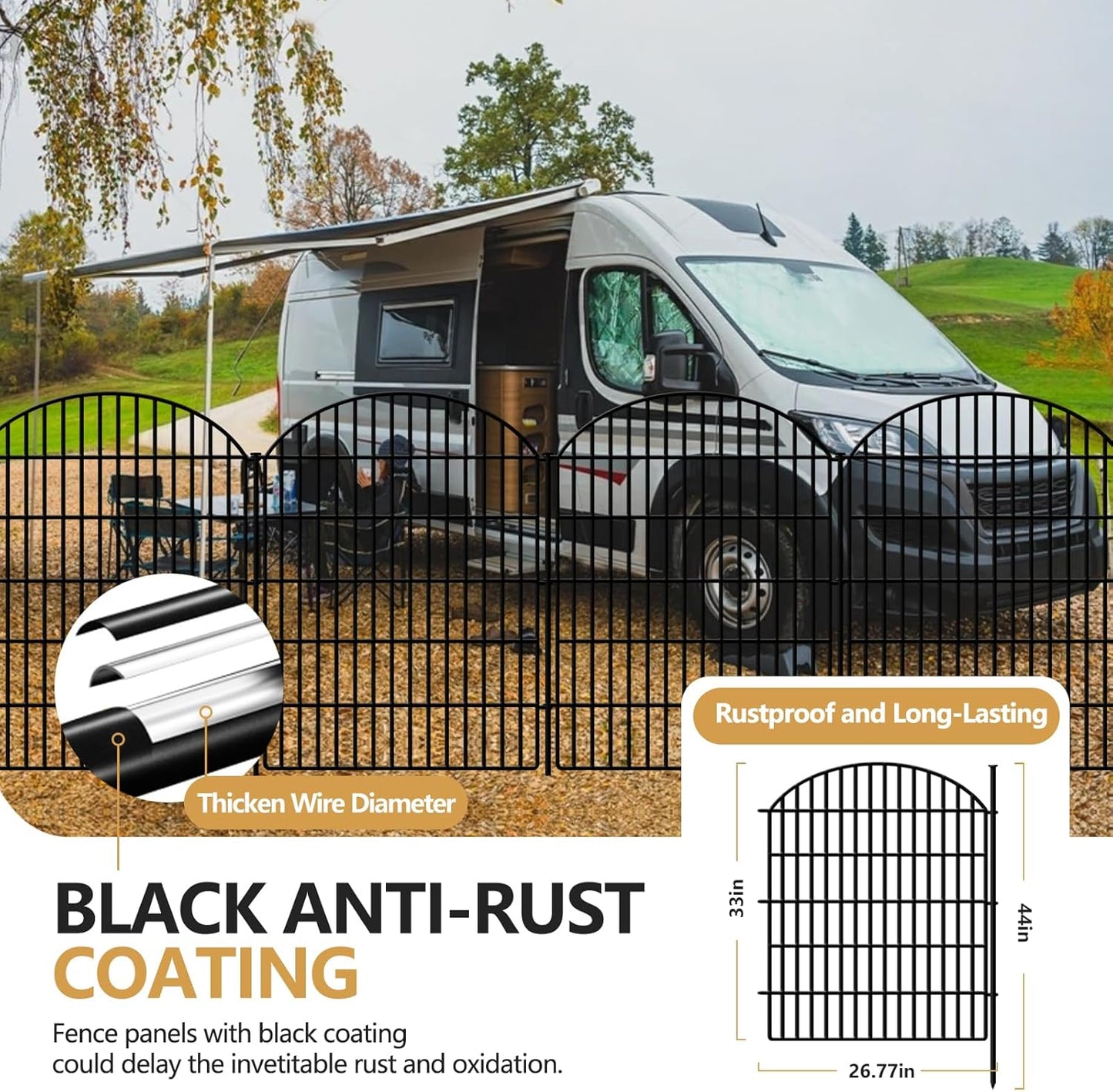 18 Panels Decorative Garden Fence, 33in (H) x 40.16 (L) No Dig Dog Fences Outdoor for Yard, Rustproof Tall Fencing Panel, Animal Barrier Suitable for Yard Border, Patio, and Temporary Camping Use