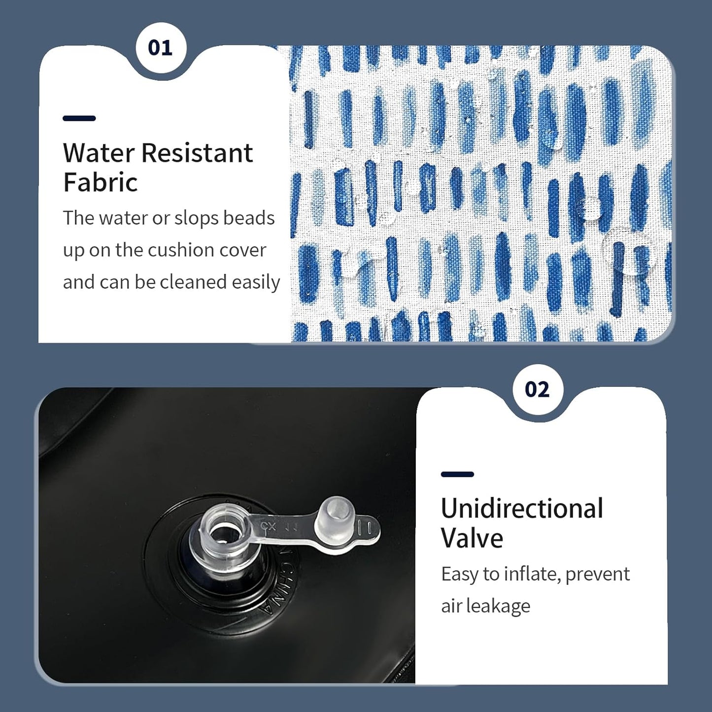 Inflatable Ottoman Stool D21 xH9 for Outdoor/Indoor Use, Water Repellent Patio Foot Rest Stool with Portable Handle,Round Pouf Ottoman Suitable for Garden,Deck and Camping - Pebble Blue