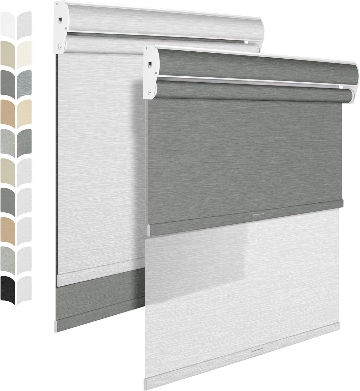 BERISSA Cordless Dual Roller Shades with Cassette Valance,Double Window Shades Blackout and Light Filtering Shades,Day and Night Roller Shades for Home Office Door.Grey and White.56 W x 56" H