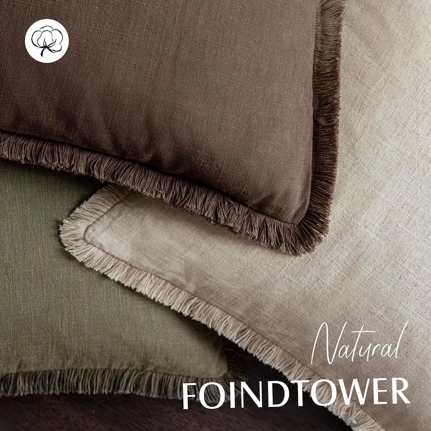 Foindtower Set of 2 Decorative Linen Fringe Throw Pillow Covers Boho Farmhouse Cushion Cover with Tassels Soft Accent Pillowcase for Couch Sofa Bed Living Room Home Decor,22×22 Inch,Reddish Brown