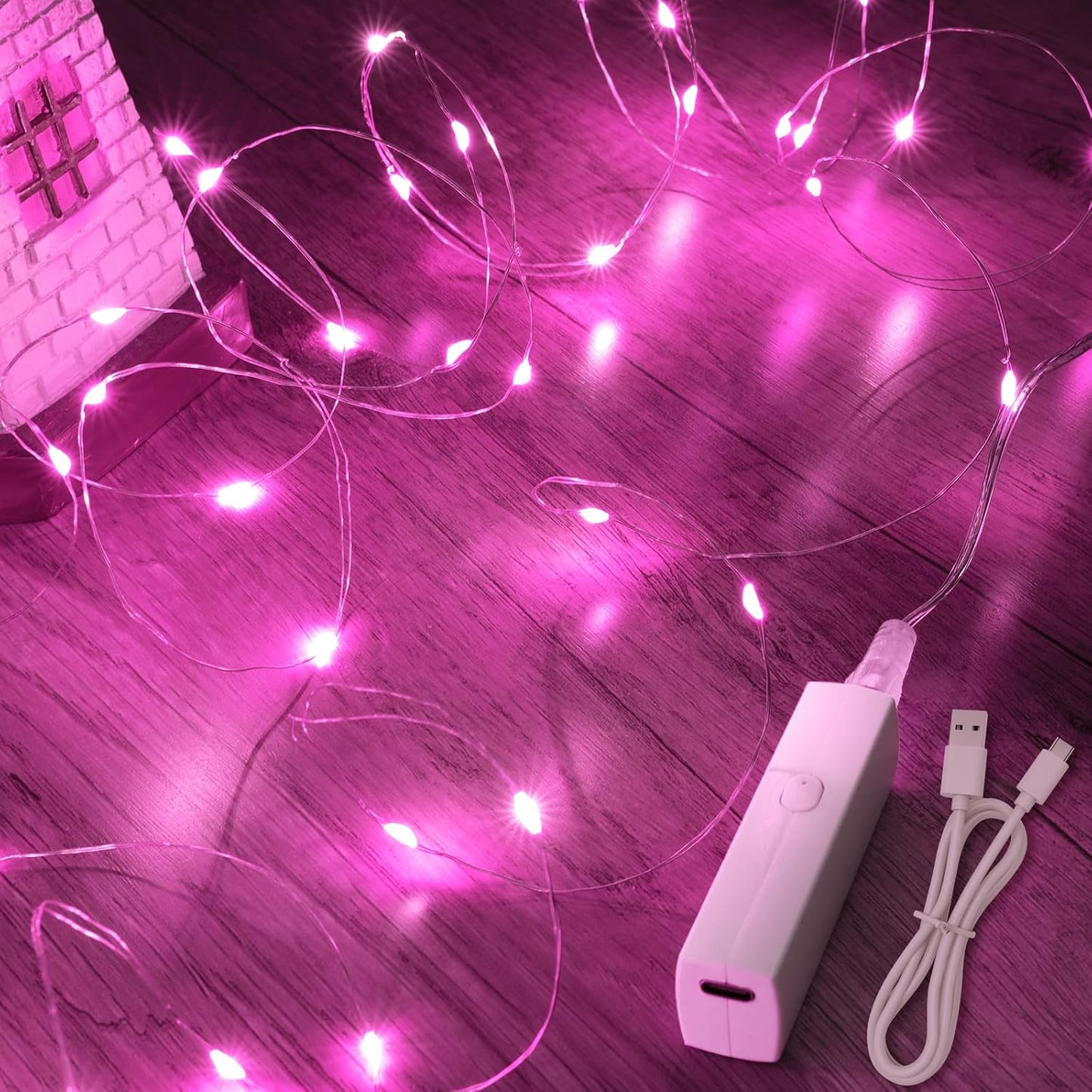 Lakumu Rechargeable String Lights Battery Operated, Fairy Lights with Timer, Mini LED Twinkle Lights for Bedroom, Christmas Decorations, Wedding, Vine, Centerpiece Table Decor (5M/16FT Pink)
