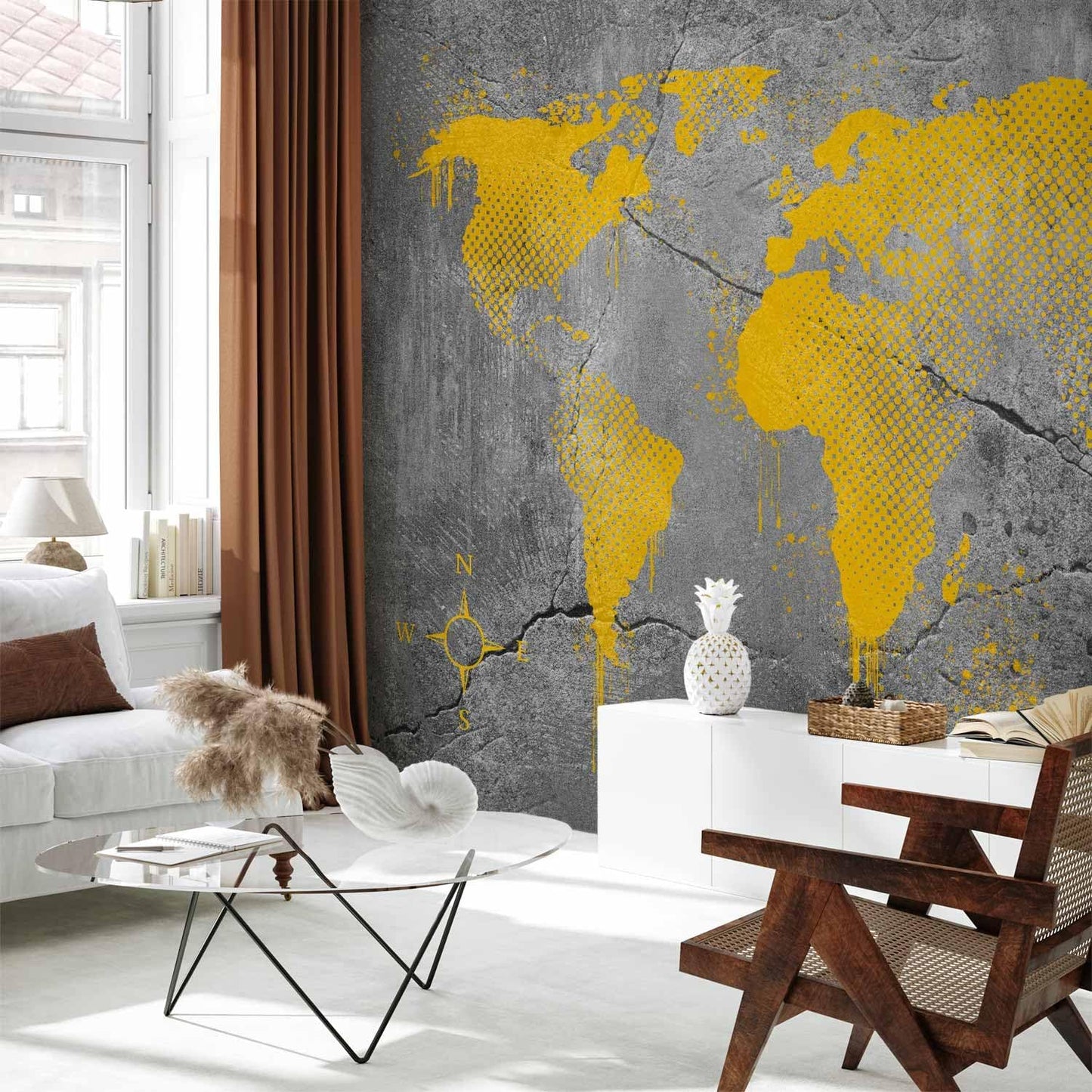 artgeist Premium Wall Mural World Map 138x101 in - XXL Non-Woven Wallpaper Fleece Wall Decor Photo Print Picture Image Design Map of The World k-A-0494-a-a
