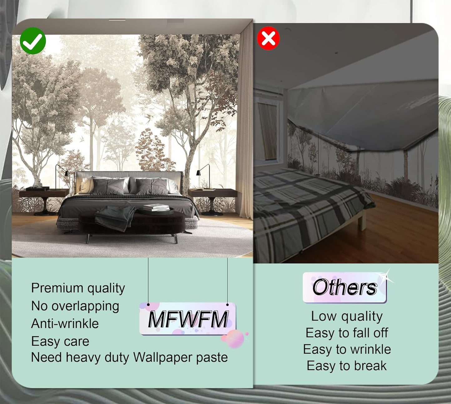 Vintage Forest Wallpaper Nature Wall Mural Wallpaper for Bedroom Living Room (Not Peel n' Stick)