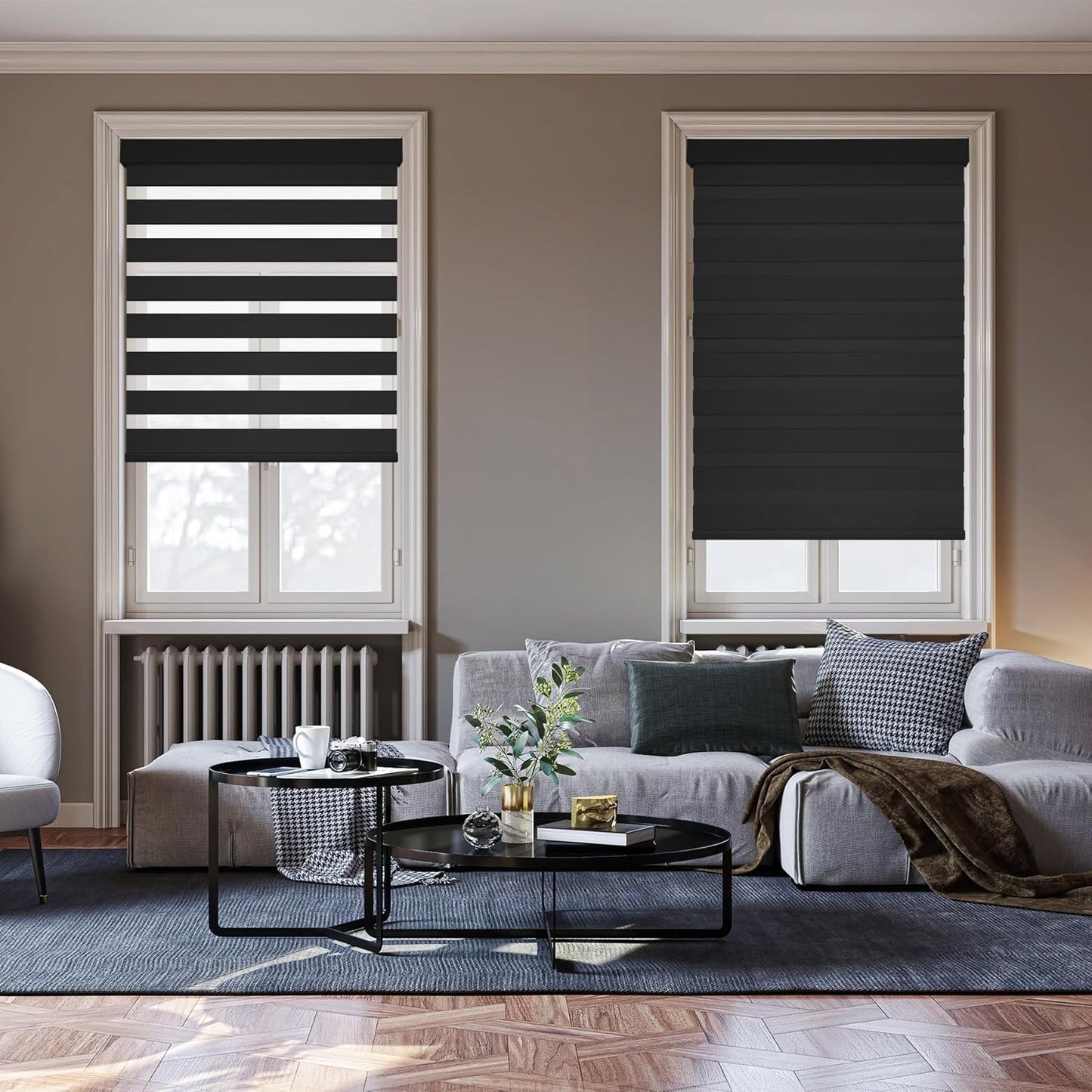 HESTIA Cordless Zebra Blinds Light Filtering Roller Shades UV Blocking Blackout Privacy Indoor Window Shades for Home Office Day and Night, Black,28" W x 54" H