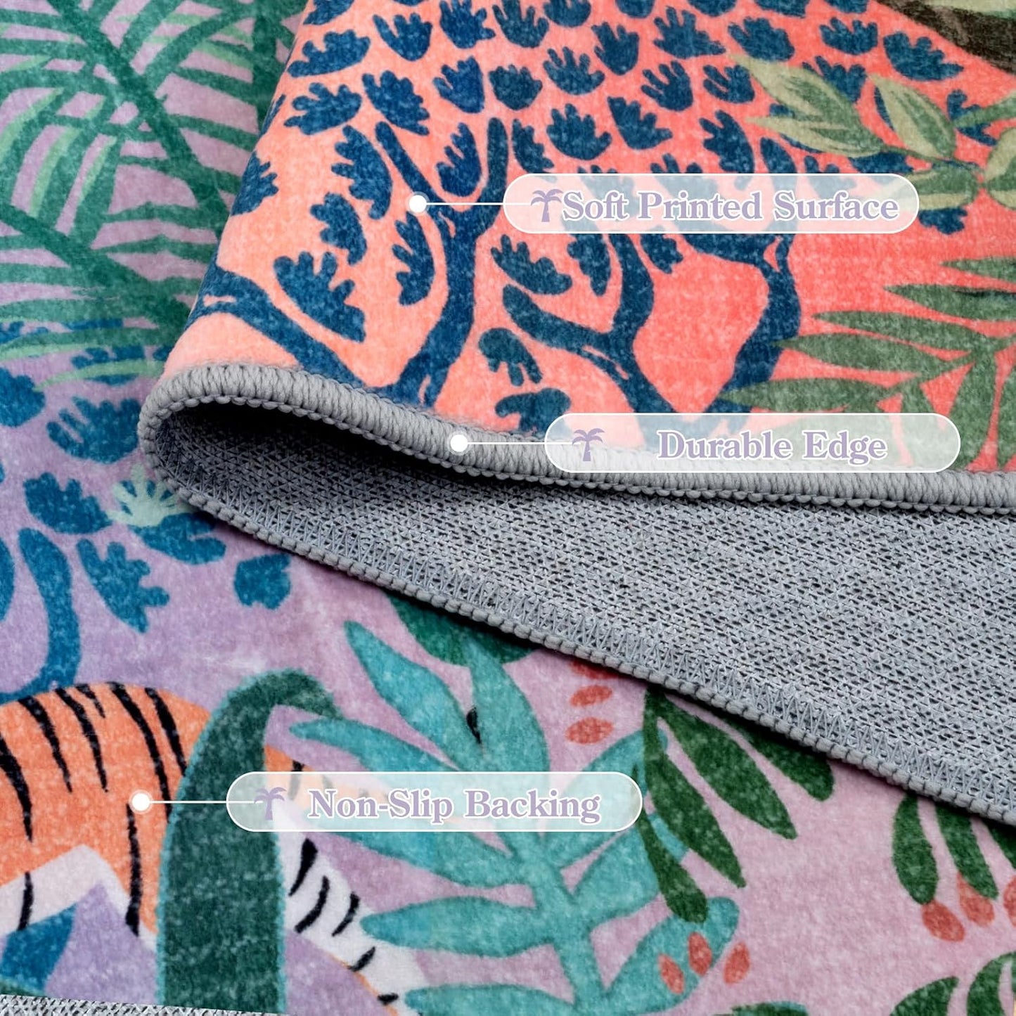 LIVEBOX Machine Washable Area Rugs 8x10 Lavender Girls Bedroom Rug, Soft Ultra-Thin Nursery Girl Carpet for Living Room, Jungle Purple Rugs for Girls Room, Lilac Rug for Nursery Room