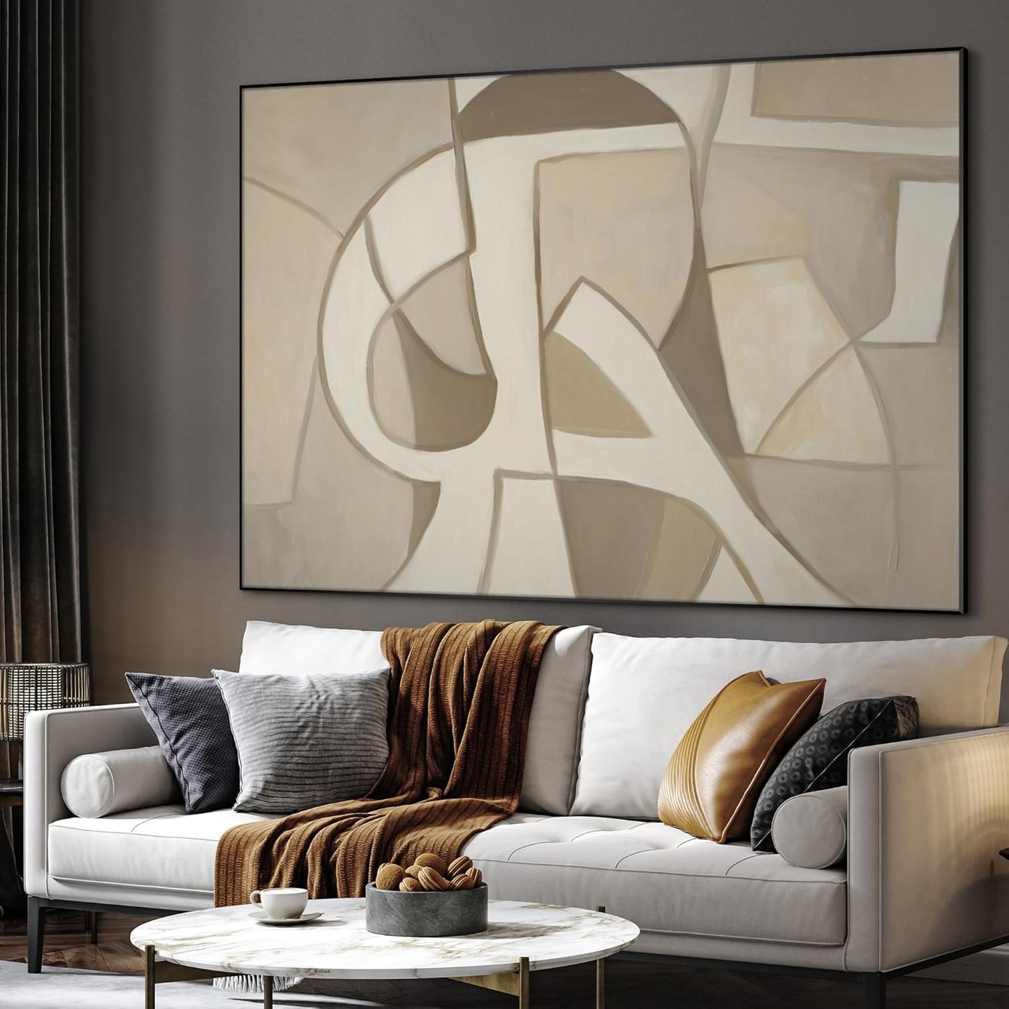 SIGNWIN 36"x46" Extra Large Framed Wall Art Neutral Abstract Geometric in Mid-Century Style, Retro-Inspired Design for Home Living Room Bedroom Decor (Frame Assembly Required)