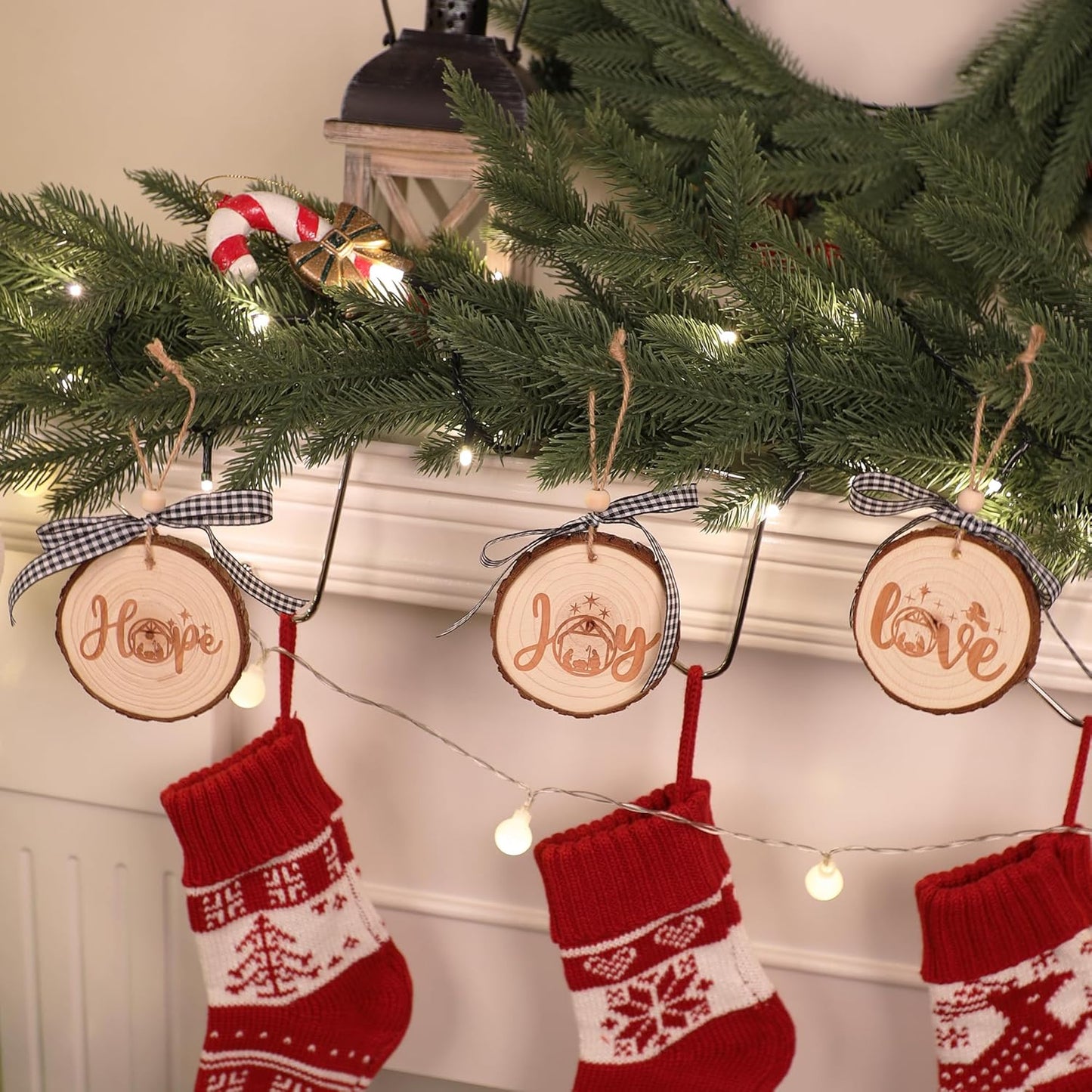 Nativity Christmas Ornaments - Set of 9 Buffalo Plaid Christmas Tree Ornaments Christian Wooden Ornament for Rustic Farmhouse Decorations Holiday Decor Religious Gift