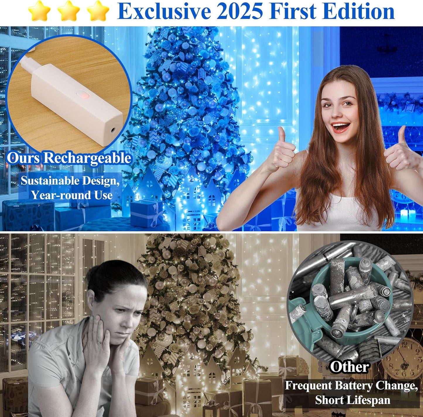 Lakumu 32FT(16 * 2) LED String Lights Battery Operated, Fairy Lights with Timer, Mini Twinkle Lights for Bedroom, Christmas Decorations, Wedding, Vine, Centerpiece Table Decor Blue