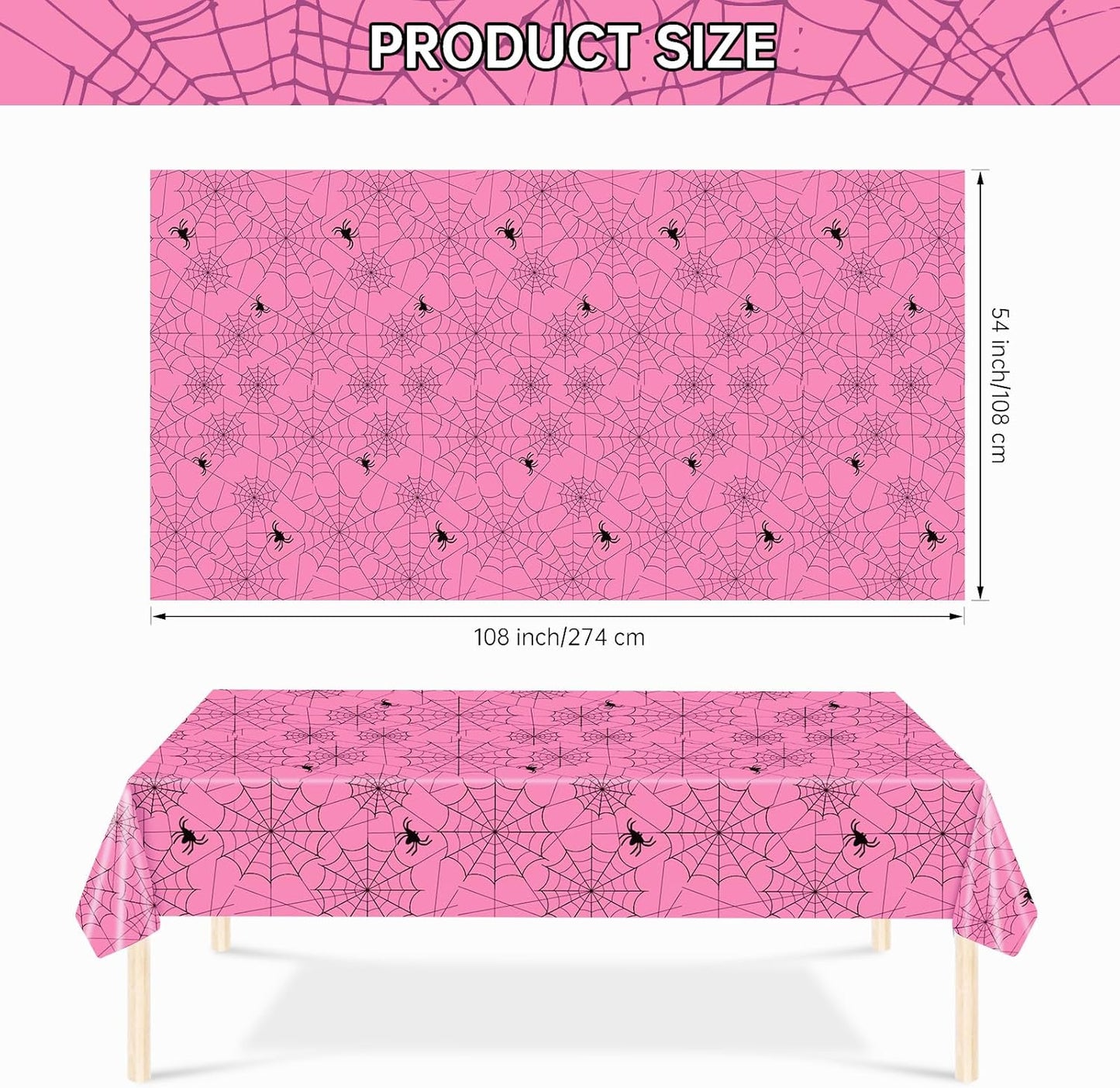 2 Pcs Halloween Tablecloth - Plastic Halloweens Spider Webs Table Cloth, Pink Disposable Rectangle Spiderweb Table Cover for Halloween Party Decorations Supplies Favors Tables Decor, 108 x 54 Inch