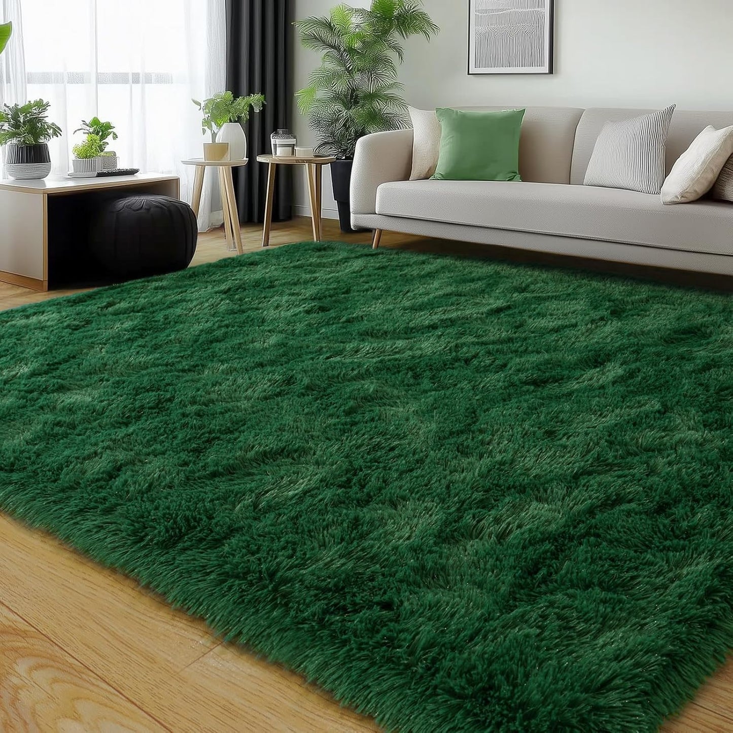 Rezutan 8x10 Rugs for Living Room, Large Comfy Modern Shaggy Fluffy Dark Green Area Rugs for Bedroom, Soft Carpet Shag Kids Room Rug, Non-Slip Rugs Indoor.
