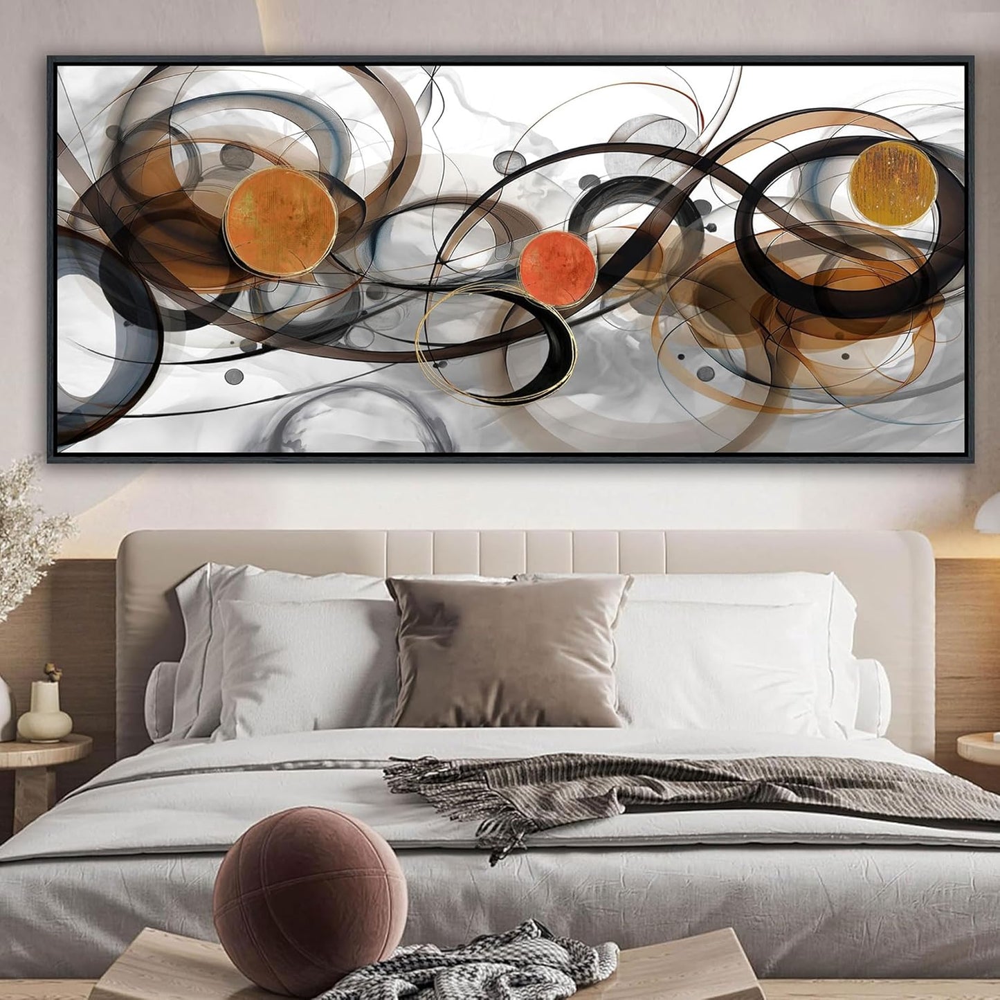 XLSJERST Large Wall Art for Living Room - 86x39 Inches Black and Gray Canvas Picture Framed Artwork for wall Modern Abstract Minimalist Paintings Oversize Wall Decor