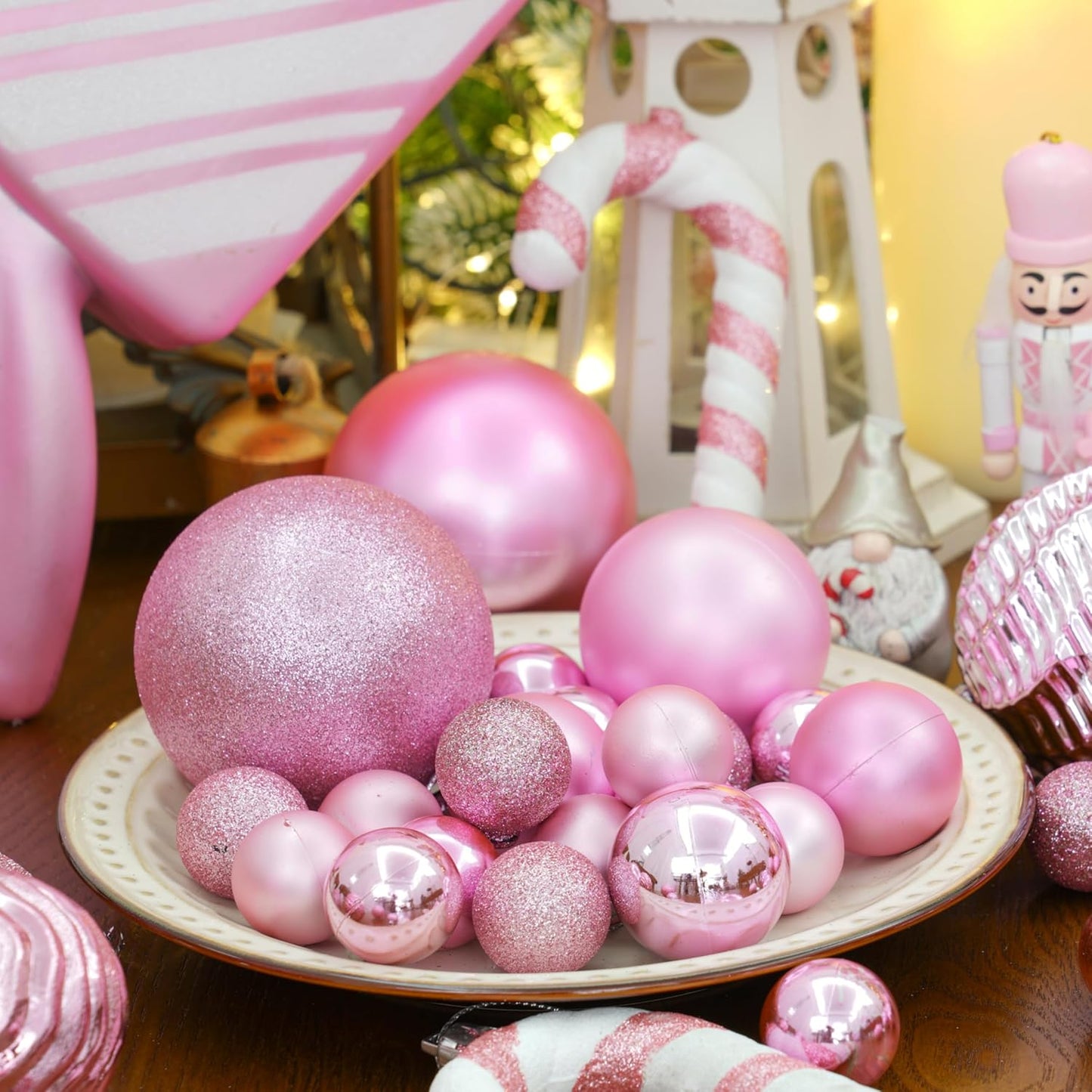 XmasExp 24ct Mini Christmas Ball Ornaments Shatterproof Christmas Ornaments Set Decorations for Xmas Tree Balls 30mm/1.18" (Pink)