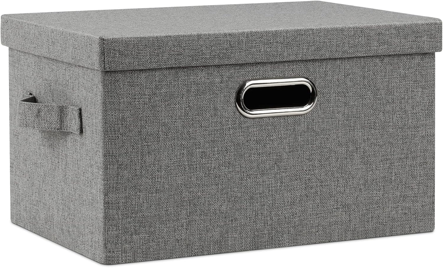 Medium 15" 21 Quart Collapsible Stackable Storage Bins with Lids, 1 Pack Gray Foldable Fabric Closet Storage Boxes with Lids, 4 Handles Heavy-duty Linen Cube Baskets for Bedroom
