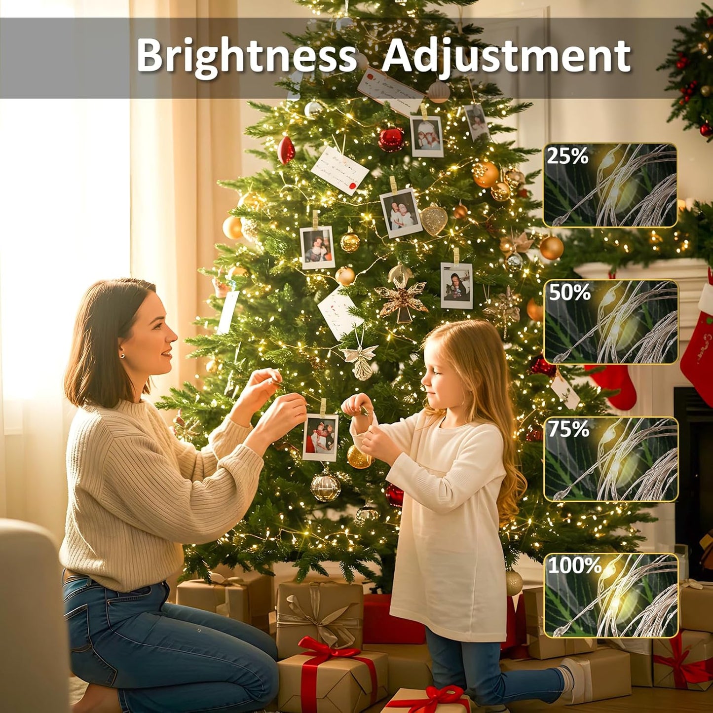 suddus 33ft 100 LED Fairy Lights with Clips for Pictures, Photo Lights with Remote USB Powered & Battery Operated with 45 Clear Clips, String Lights for Party, Bedroom, Decoration, Warm White