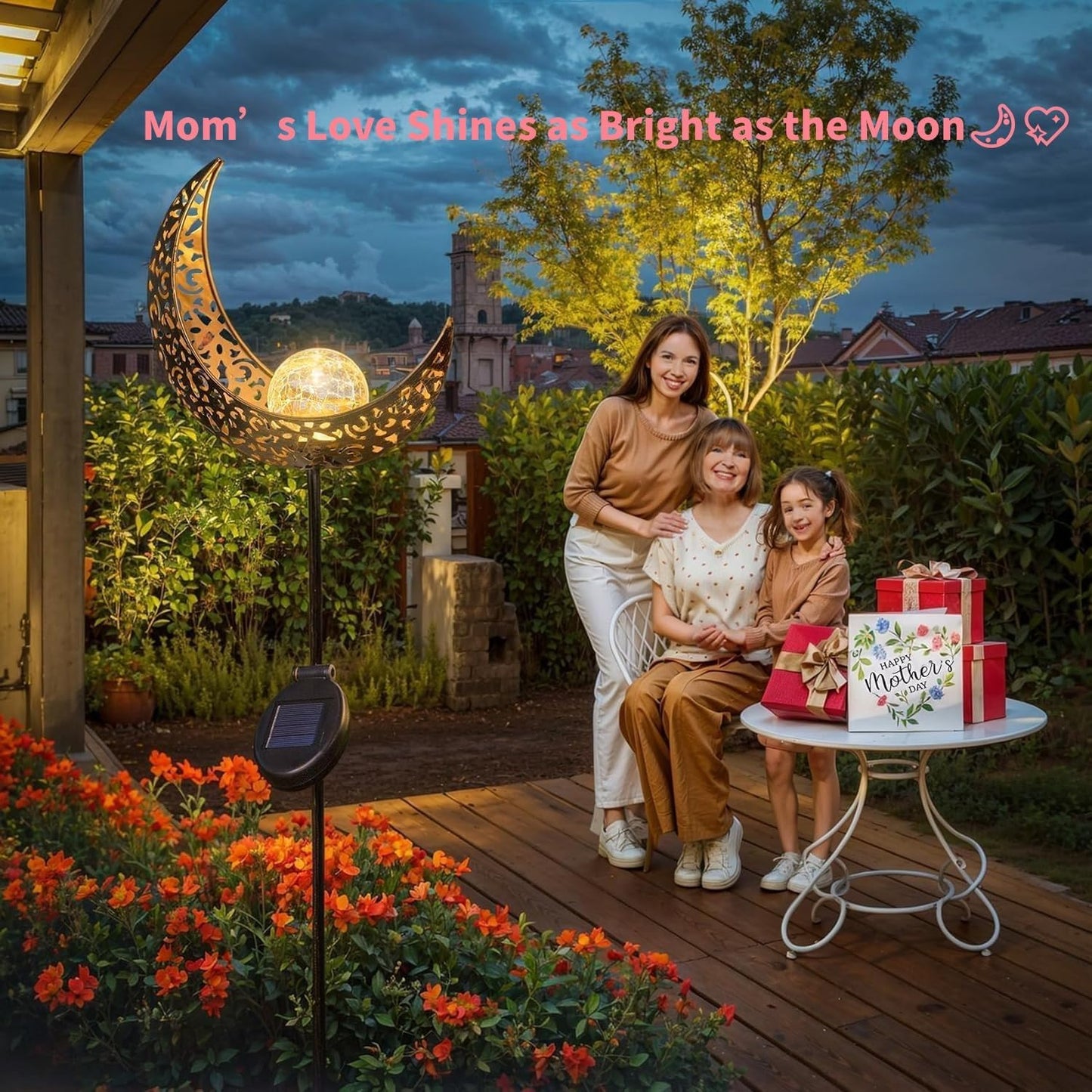 TAKE ME Moon Solar Lights Garden Outdoor Decor Waterproof Metal Solar Stakes Lights for Patio Yard Walkway Lawn Patio Mothers Day Garden Gifts Mom Wife Grandma