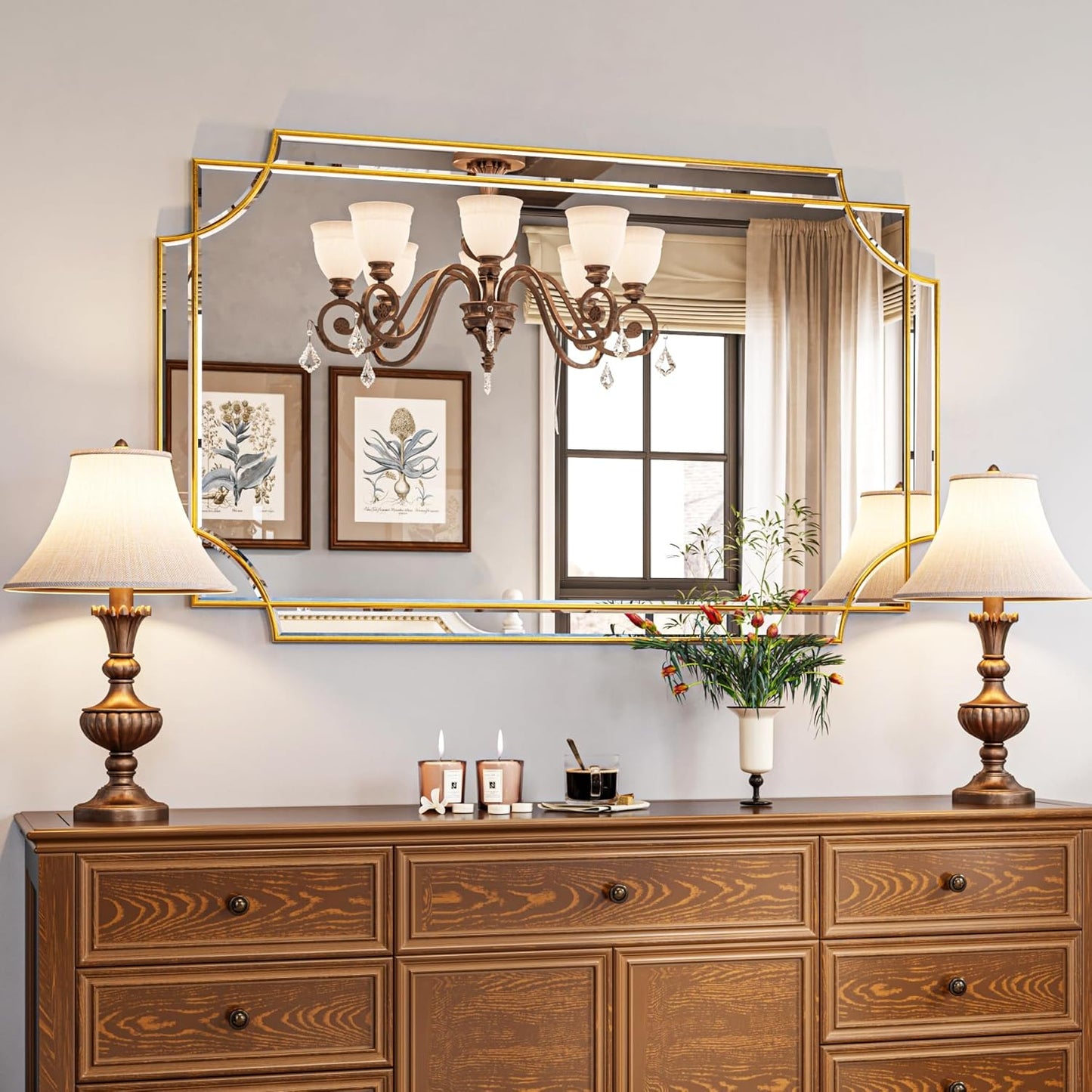 Kelly Miller 30"x48" Large Gold Mirror for Wall Decor, Modern Decorative Mirror Rectangle Wall Vanity Mirror Bevelled Full Length Mirror for Bathroom Living Room Bedroom Farmhouse Fireplace Entryway