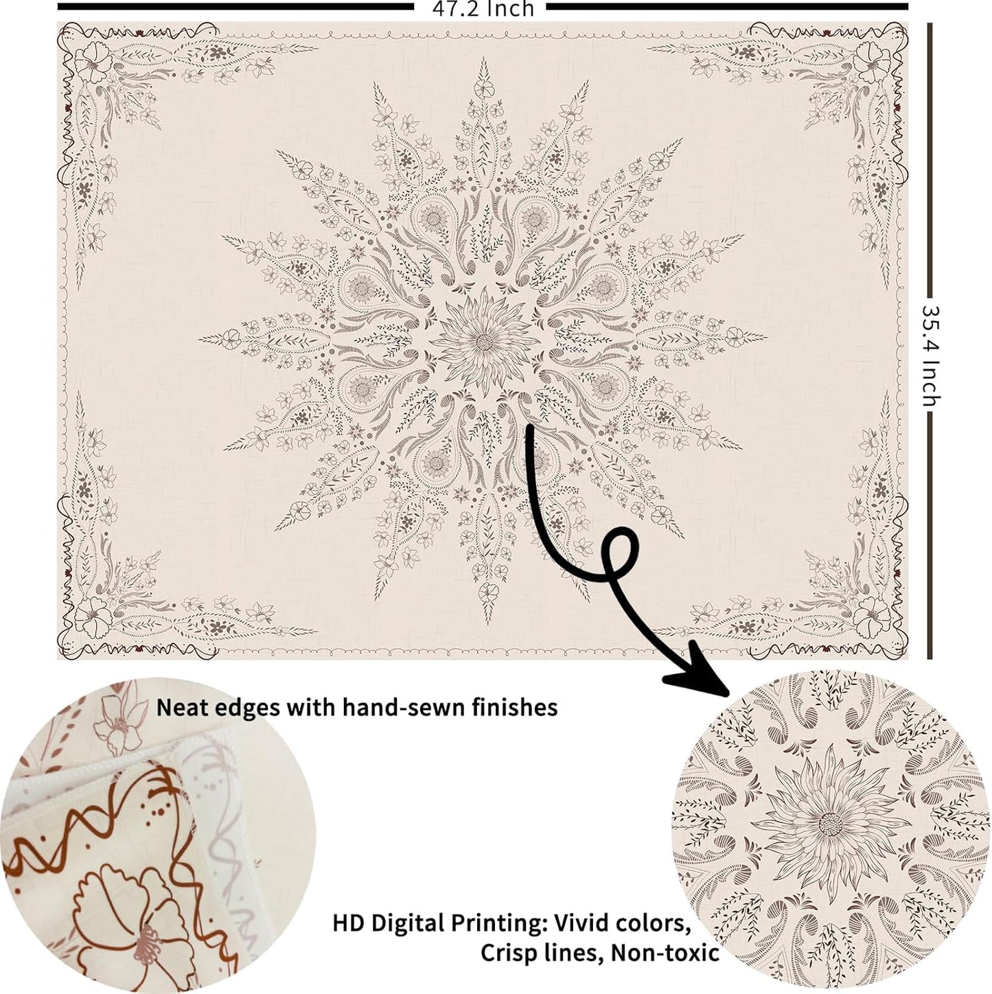 Damanse Floral Tapestry Wall Hanging Cute,Boho Wall Tapestry for Bedroom Aesthetic,Mandala Living Room Decor for Teen Girls (Flaxen, 34.80" x 47.20")