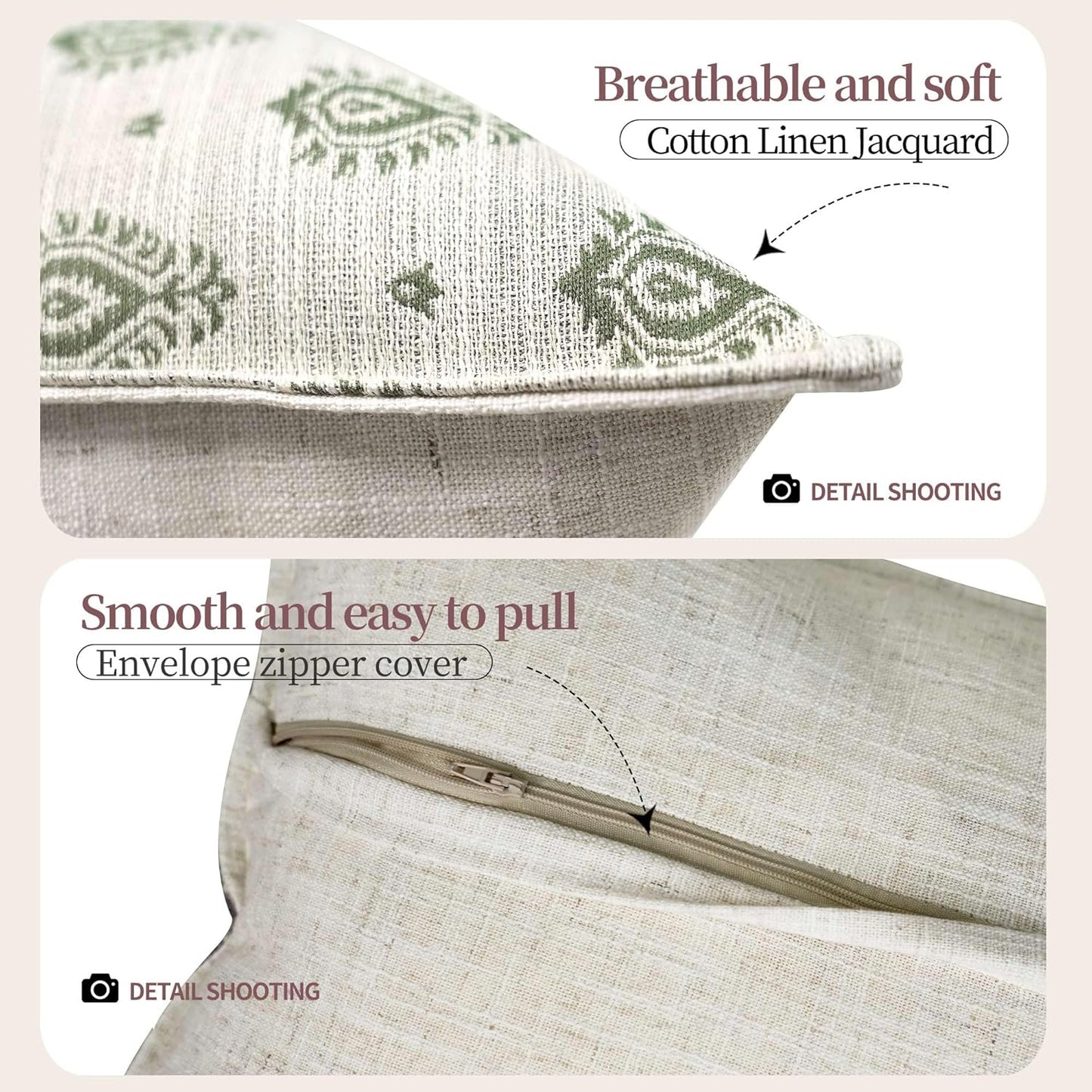 Floral Pillow Covers 20x20 Set of 2 Decorative Throw Pillow Covers Neutral Floral Paisley Farmhouse Pillow Covers for Sofa Couch Bed