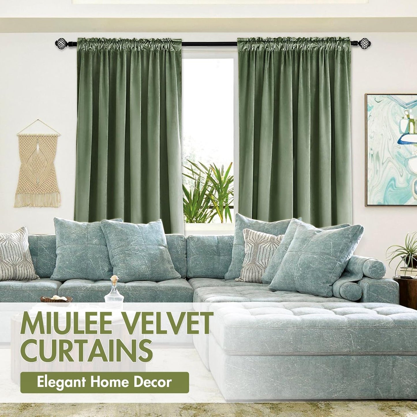 MIULEE Velvet Curtains Sage Green Thermal Insulated Blackout Curtain Drapes for Bedroom Living Room Darkening 84 Inches Long Curtains Panels Rod Pocket Set of 2
