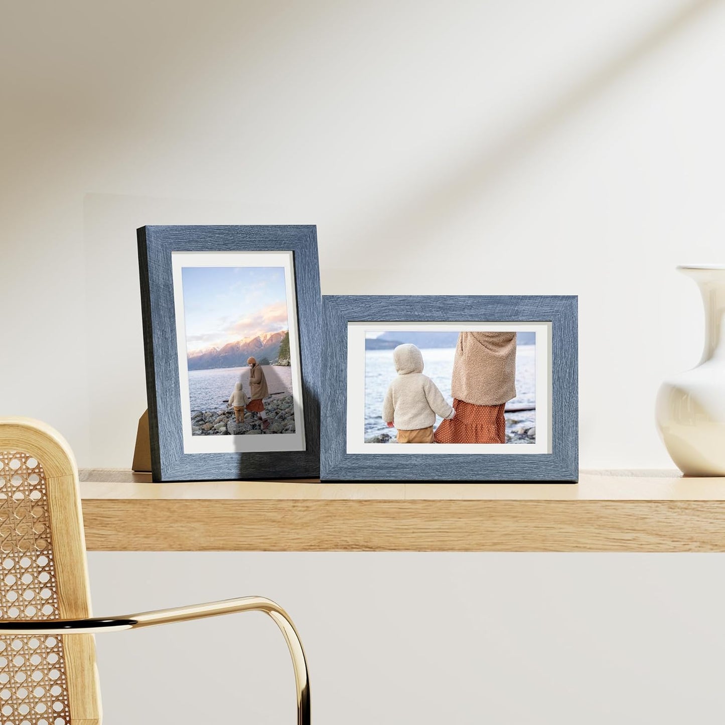 Vittanly 4x6 Picture Frames Set of 9, Shatter Resistant Plexiglass, Display 3.5x5 Pictures with Mat or 4x6 without Mat, Photo Frames for Wall or Tabletop, Engineered Wood, Navy