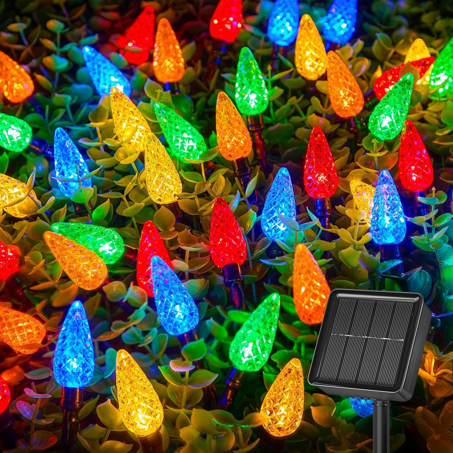 Brightown Solar Operated C6 Strawberry String Lights, 39ft 100 LEDs Multicolor LED Christmas Fairy Lights, Solar Christmas Lights Outdoor, Christmas Decorations for Christmas Tree, Garden Decor