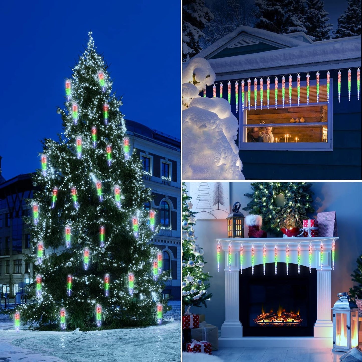 Christmas Meteor Shower Icicle Lights Outdoor, 19.8Ft With 20 Large Tube 480 LED Dropping Effect, Waterproof Decorations for House Eave Roofline, Multicolor