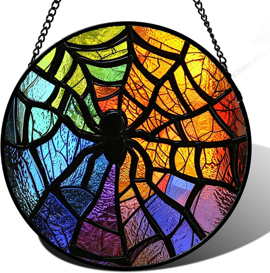 Stained Glass Suncatcher, Colorful Spider Sun Catcher Black Insect Stain Glass Window Hanging Decoration Mother's Day Birthday Gifts for Women Men Mom Nana 6.3 in