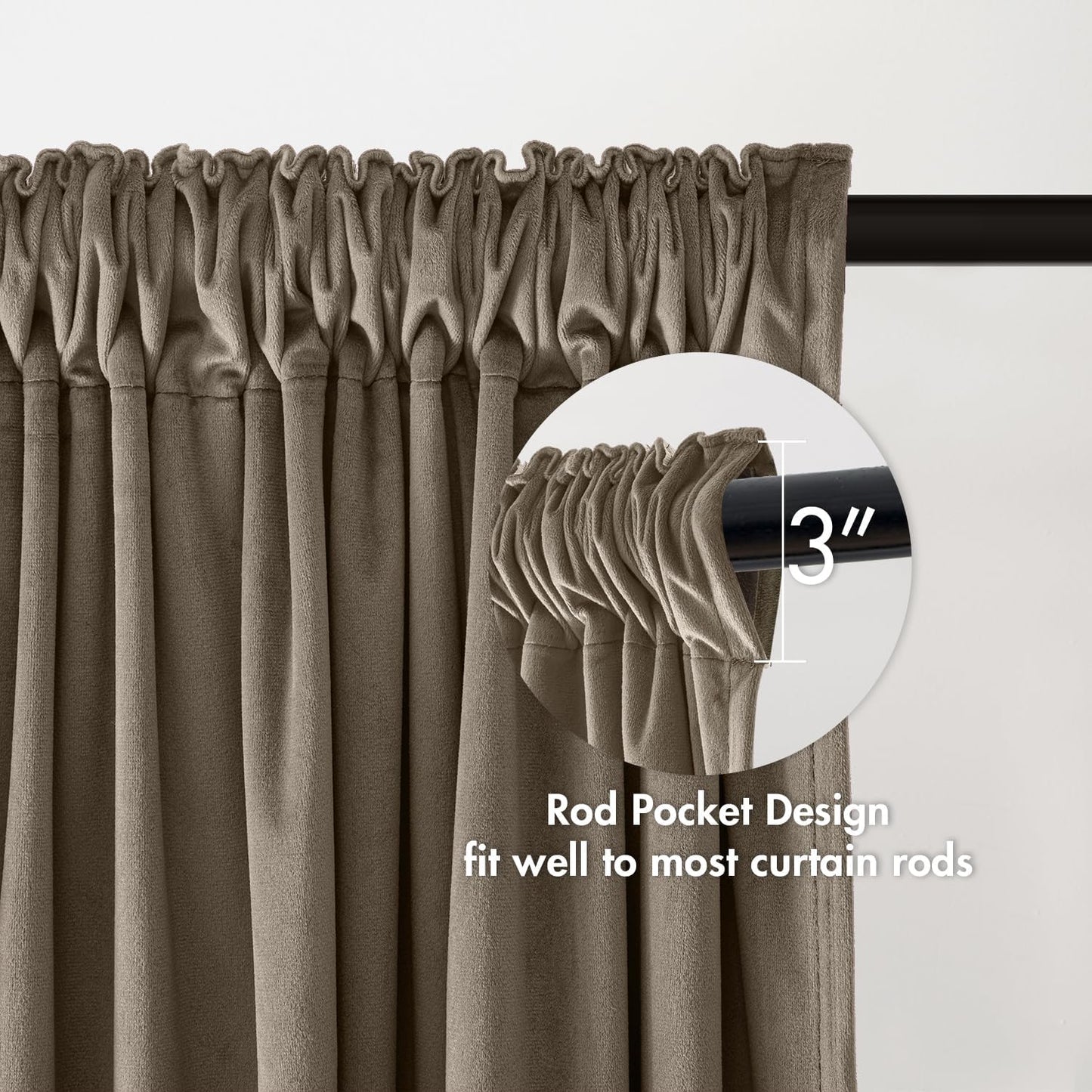 MIULEE Taupe Velvet Curtains Thermal Insulated Blackout Curtain Drapes for Bedroom Living Room Darkening 84 Inches Long Curtains Panels Rod Pocket Set of 2
