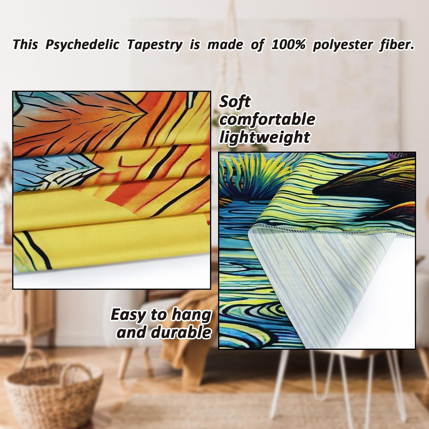 Serborlur Boho Sun Mountain Tapestry Trippy Forest Tree Tapestries Vintage Aesthetic Plant Magical River Wall Tapestry Nature Landscape Wall Hanging for Bedroom Living Room (59.1 × 78.7 inches)