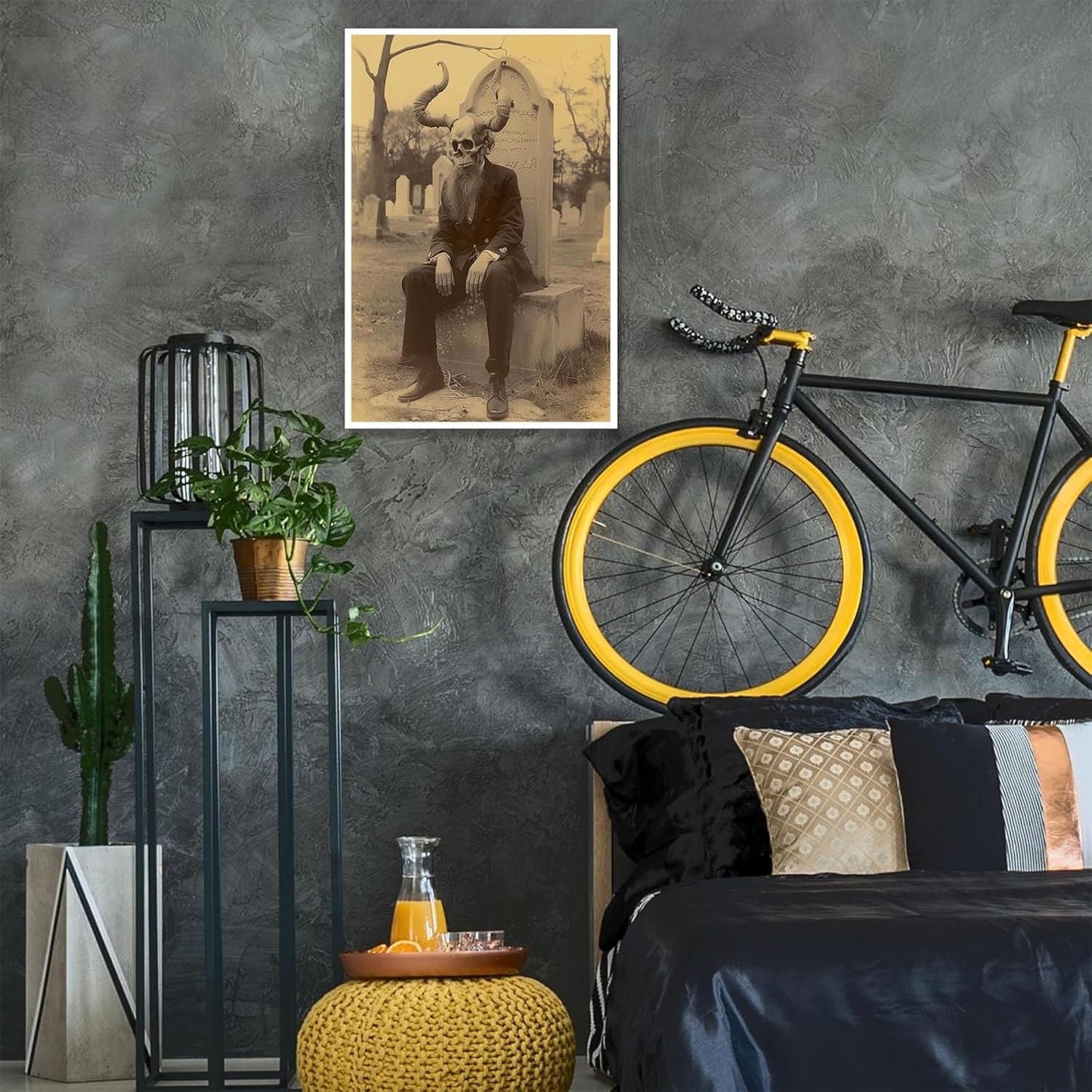 Skeleton Halloween Forest Occult Poster Vintage Spooky Canvas Wall Art Gothic Room Decor Dark Academia Bedroom Decorations Creepy Skull Prints Picture Aesthetic 24X36inch Unframed