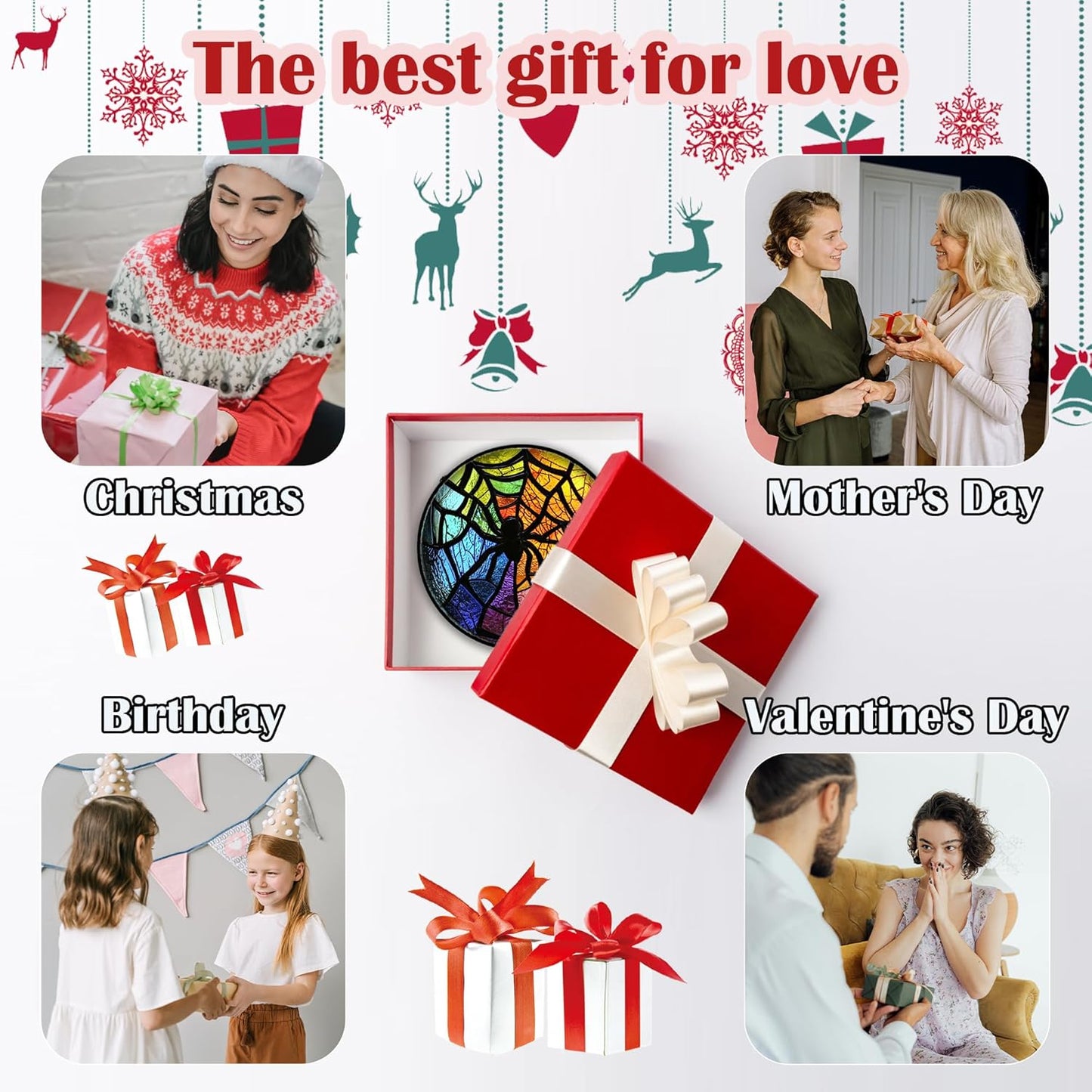 Stained Glass Suncatcher, Colorful Spider Sun Catcher Black Insect Stain Glass Window Hanging Decoration Mother's Day Birthday Gifts for Women Men Mom Nana 15 in