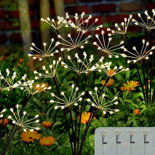 Kwaiffeo Solar Garden Light 4 Pack Outdoor Waterproof Firework Lights with 240 LEDs Twinkling Fairy Solar Lights Outdoor Garden Yard Pathway Decor, Gardening Gifts for Women Mothers Day (Warm White)