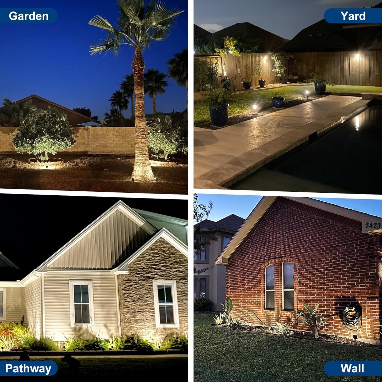 Solar Spot Lights Outdoor, 2 Pack Outdoor Solar Lights for Yard Waterproof, 4 Lighting Modes Solar Landscape Spotlights, Auto On/Off Solar Powered Flood Lights Garden Pathway (Cool White)