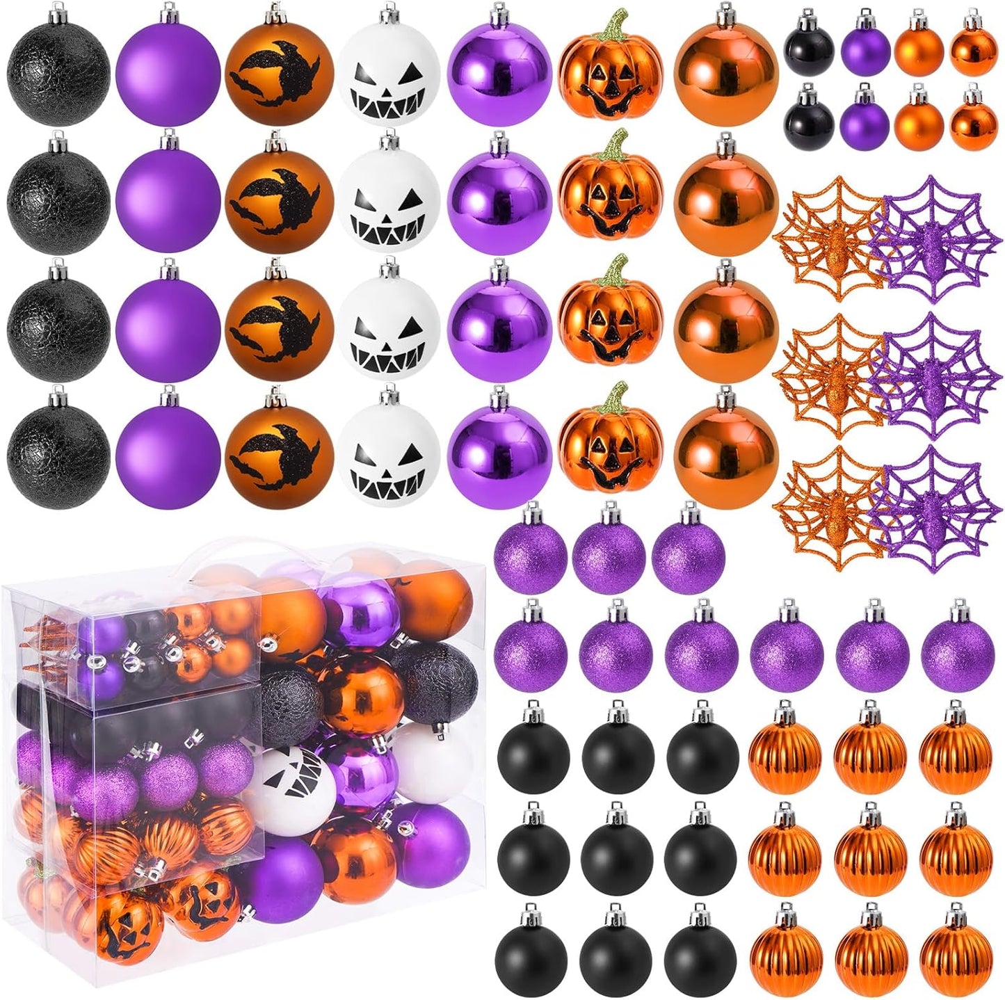 69pcs Halloween Ball Ornaments Set, Shatterproof Decorative Hanging Ornaments Set for Small Tree, Cute Balls for Home Indoor/Outdoor Halloween Party Holiday Decor