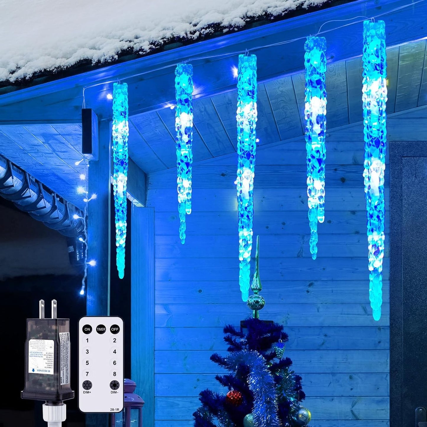 Icicle Lights Outdoor, 2 Pack Total 40ft 40 Tubes 200 LED Ice Shape String Lights, Connectable Hanging Christmas Decoration Lights for Tree Patio Roof Holiday Decor, Blue and White