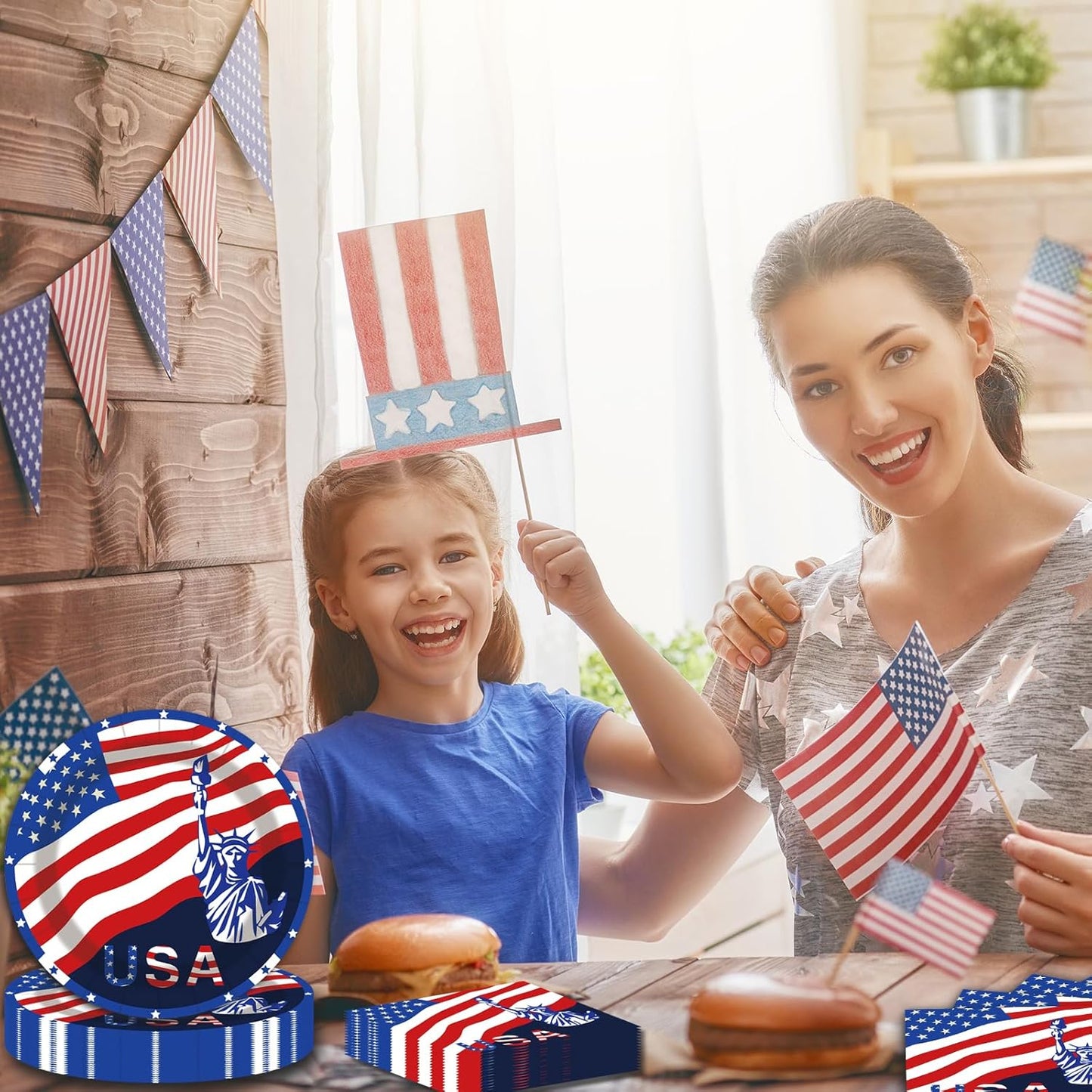 40 pcs Patriotic 4th of July Decorations Party Dessert Plates and Napkins Sets 9" Paper Plates 20 pcs and 6.5" Napkins 20 pcs Red White and Blue Party Supplies Tableware