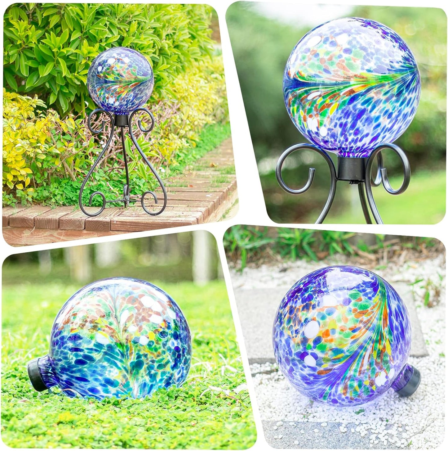 VCUTEKA Gazing Ball, Glass Gazing Globe Decorative Glass Gazing Globe/Ball/Sphere Lawn Ornament for Gardens, 10-Inch, Blue Swirl