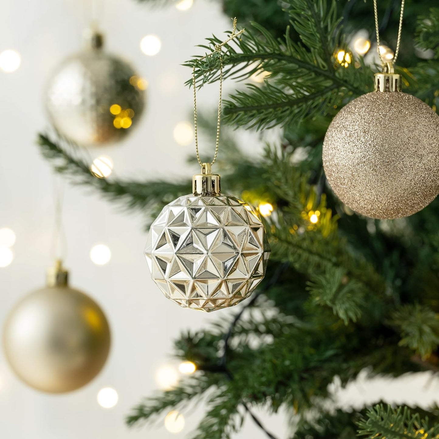 Valery Madelyn Christmas Tree Decorations Ornament Set for Fall Halloween, 50ct 2 Inches Champagne Shatterproof Christmas Ball Ornaments Hanging Xmas Holiday Party Decor